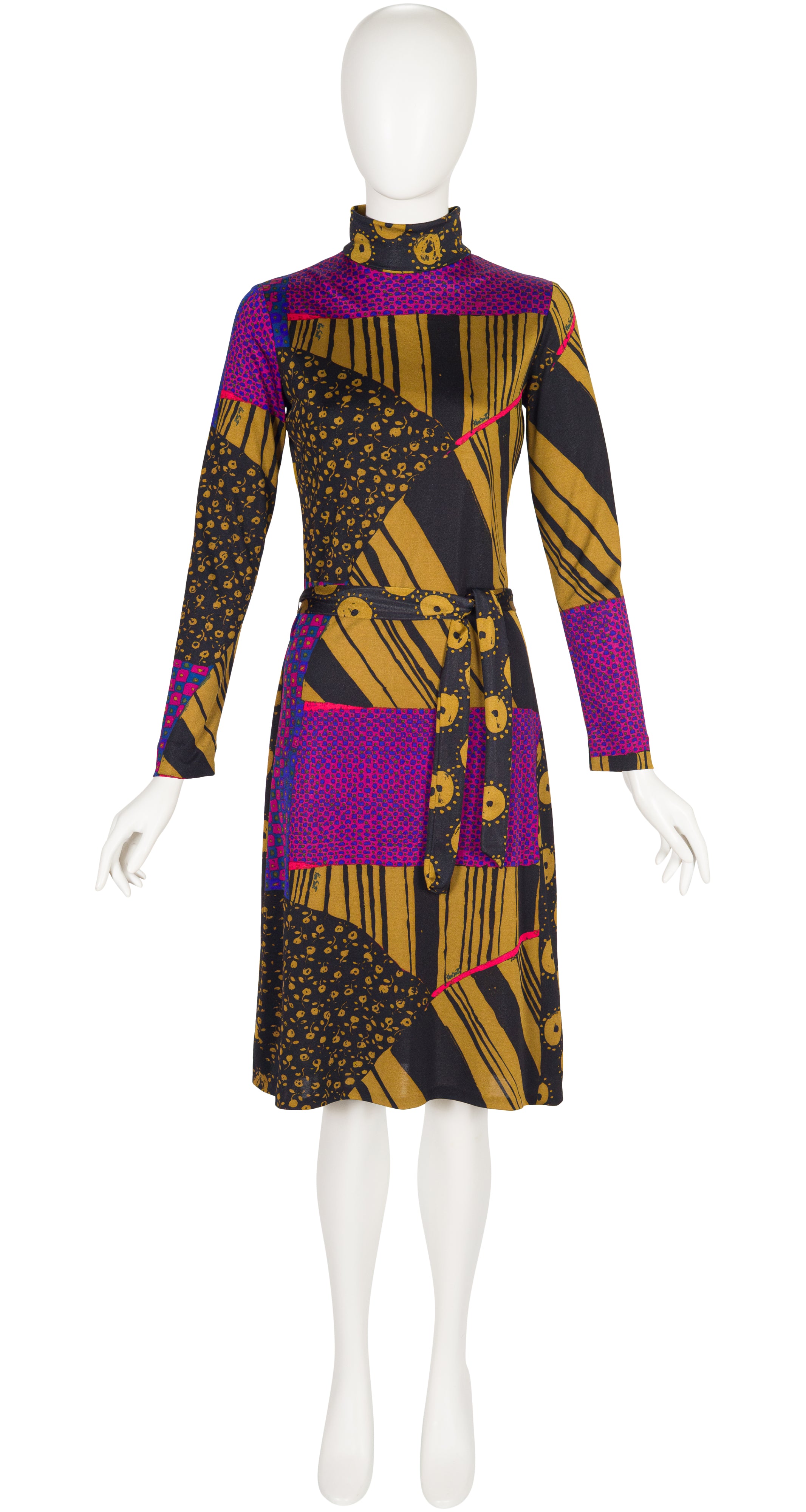 1972 Mixed Print Jersey Long Sleeve Dress