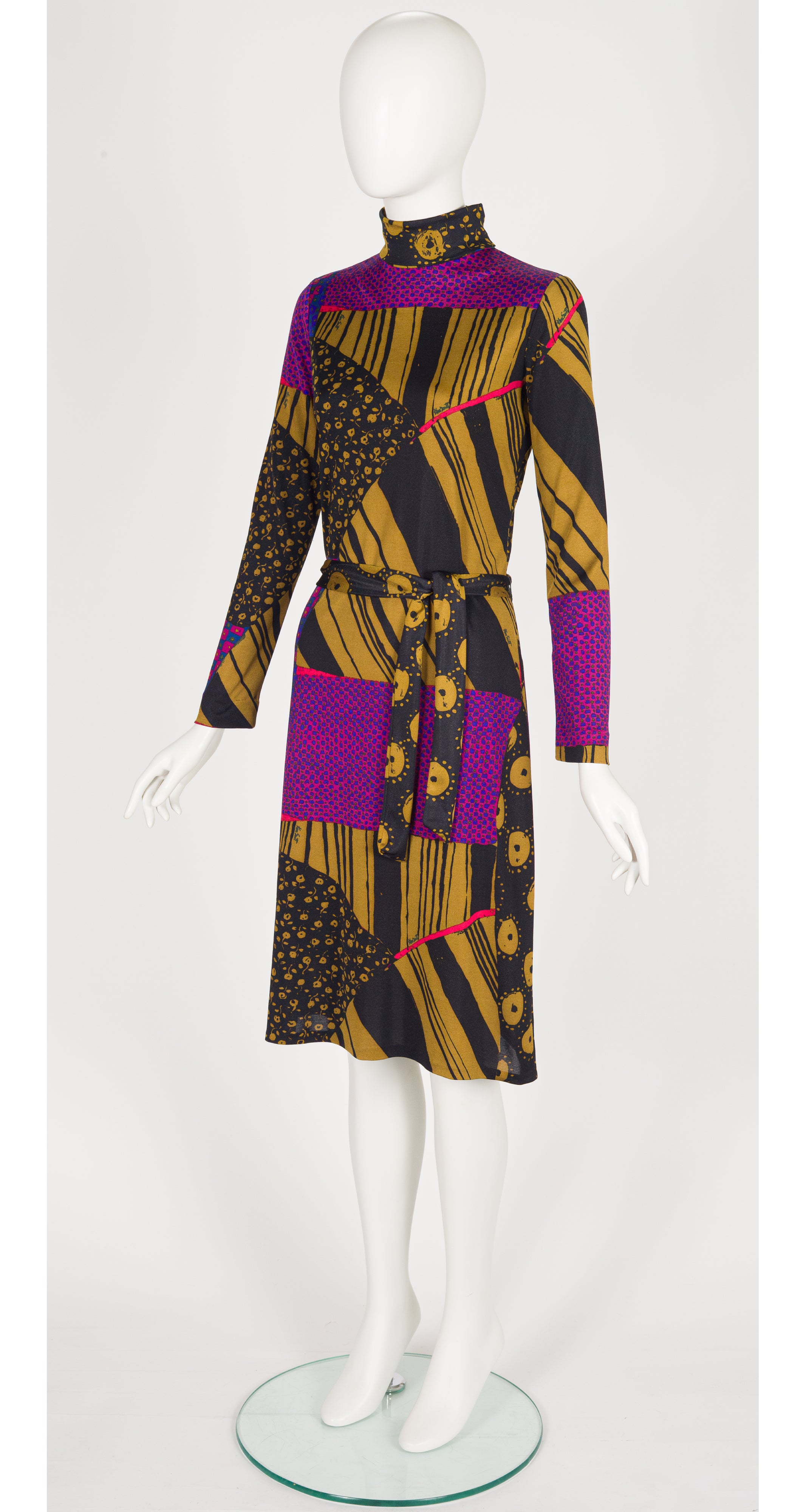 1972 Mixed Print Jersey Long Sleeve Dress