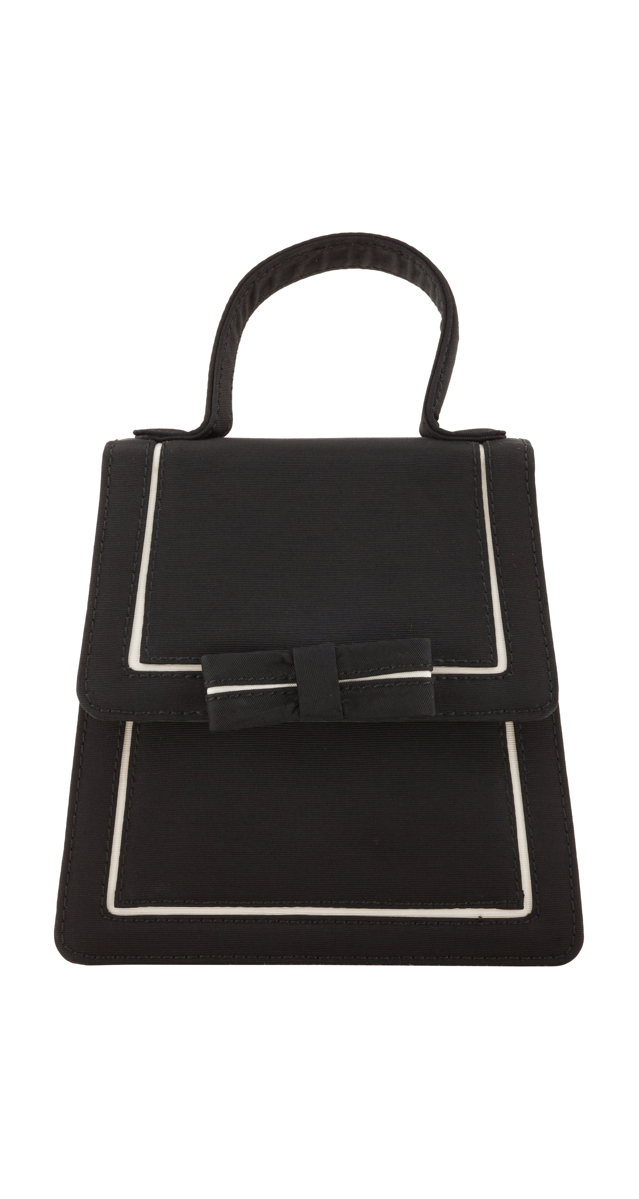 1990s Black Rayon Faille Bow Top Handle Bag