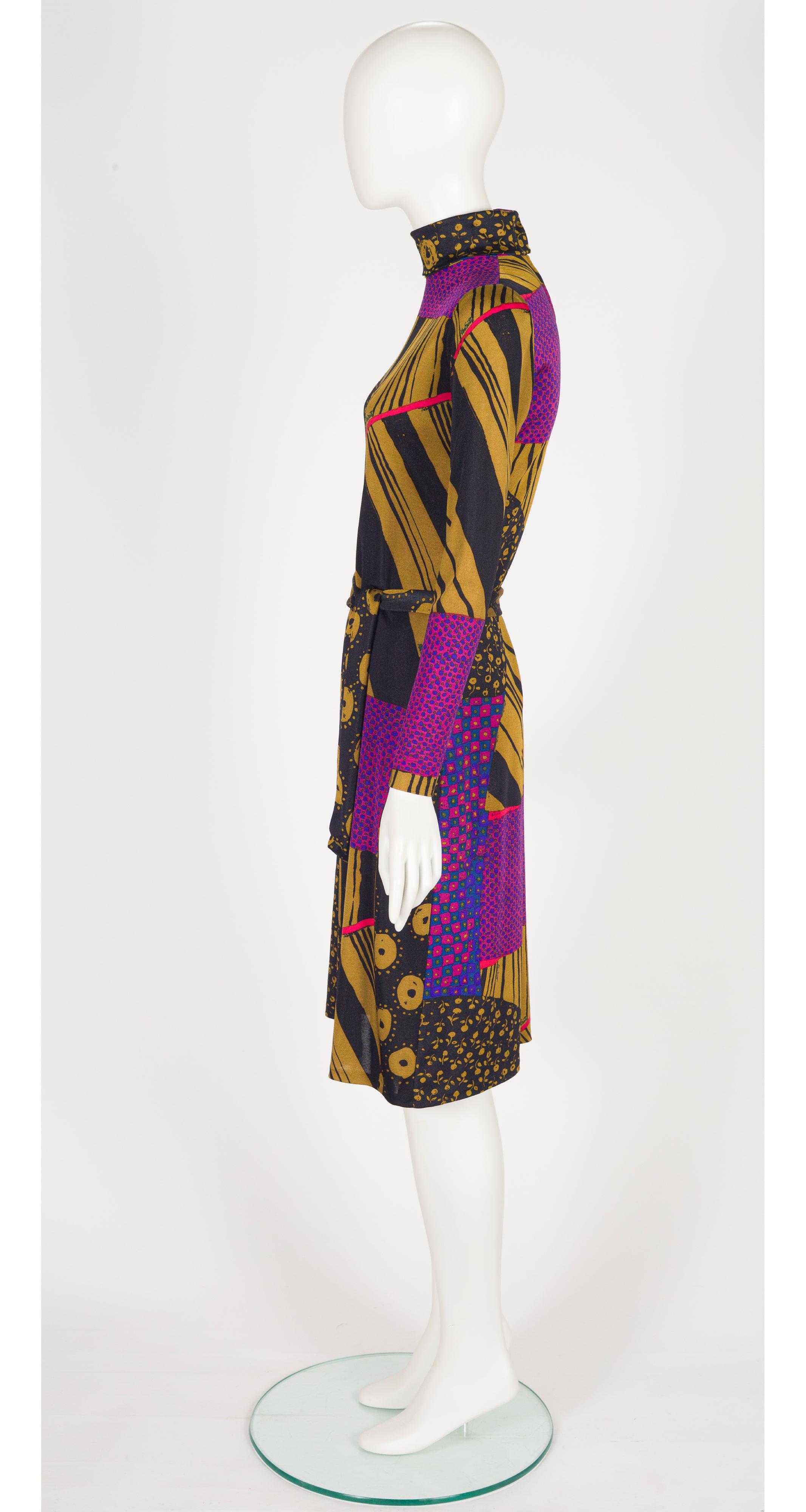 1972 Mixed Print Jersey Long Sleeve Dress