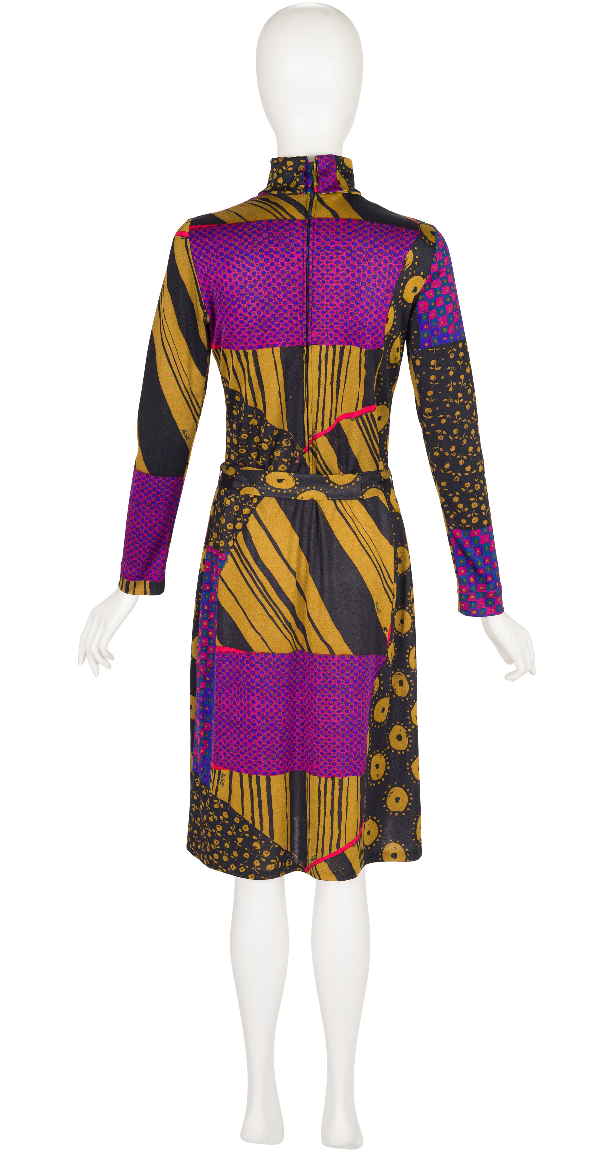 1972 Mixed Print Jersey Long Sleeve Dress