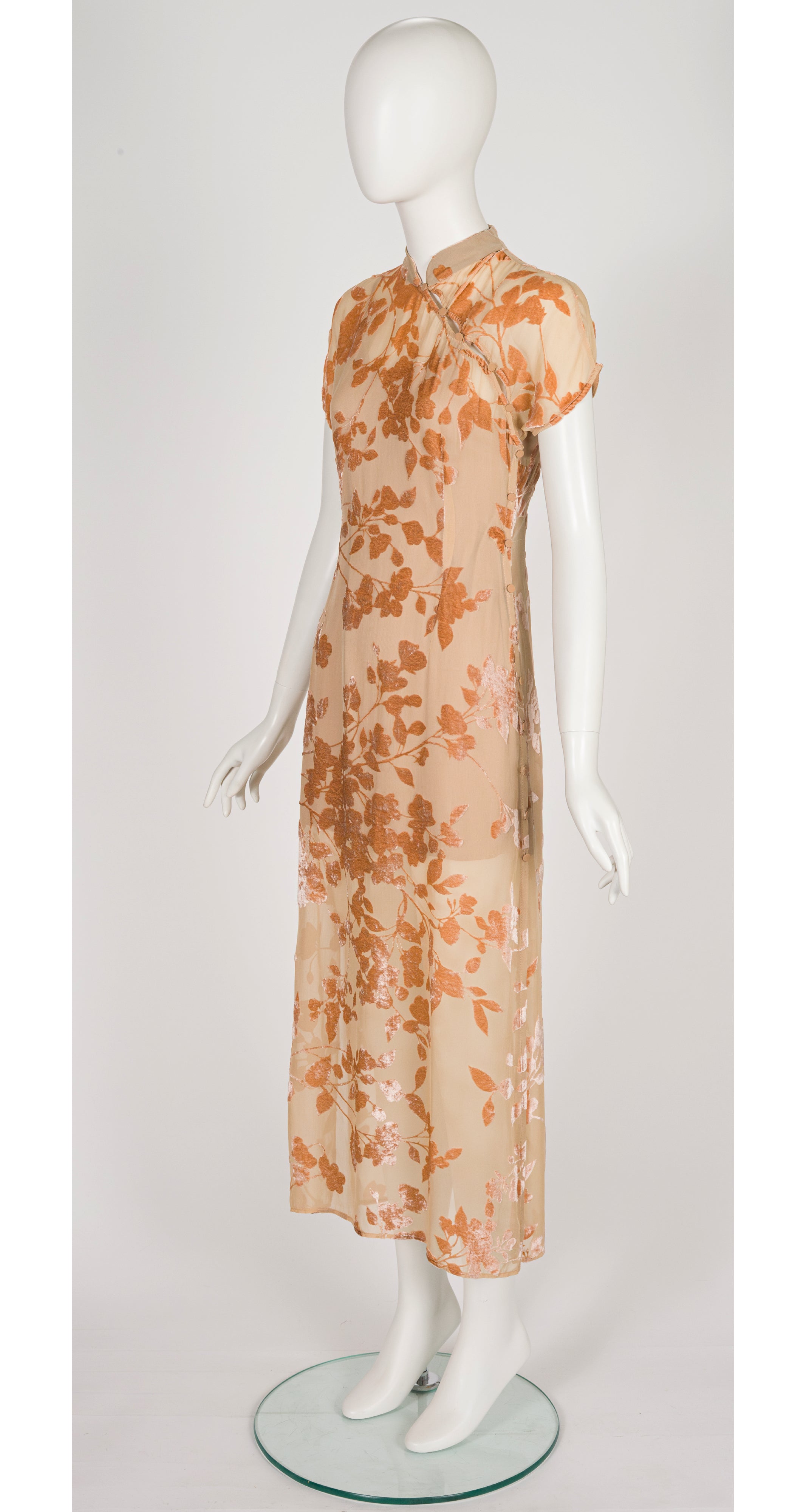 1998 S/S Leaf Design Burnout Velvet Dress