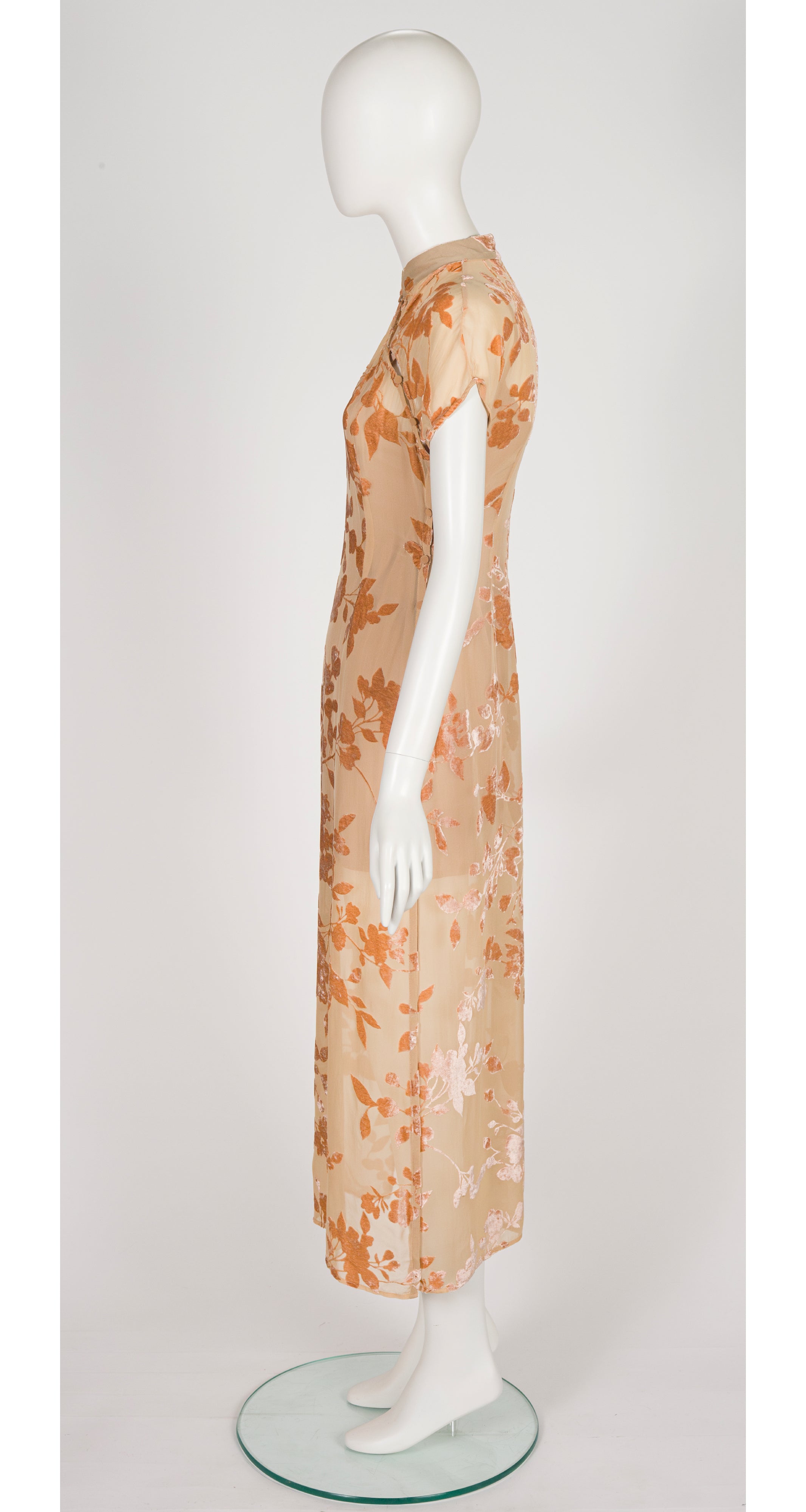 1998 S/S Leaf Design Burnout Velvet Dress