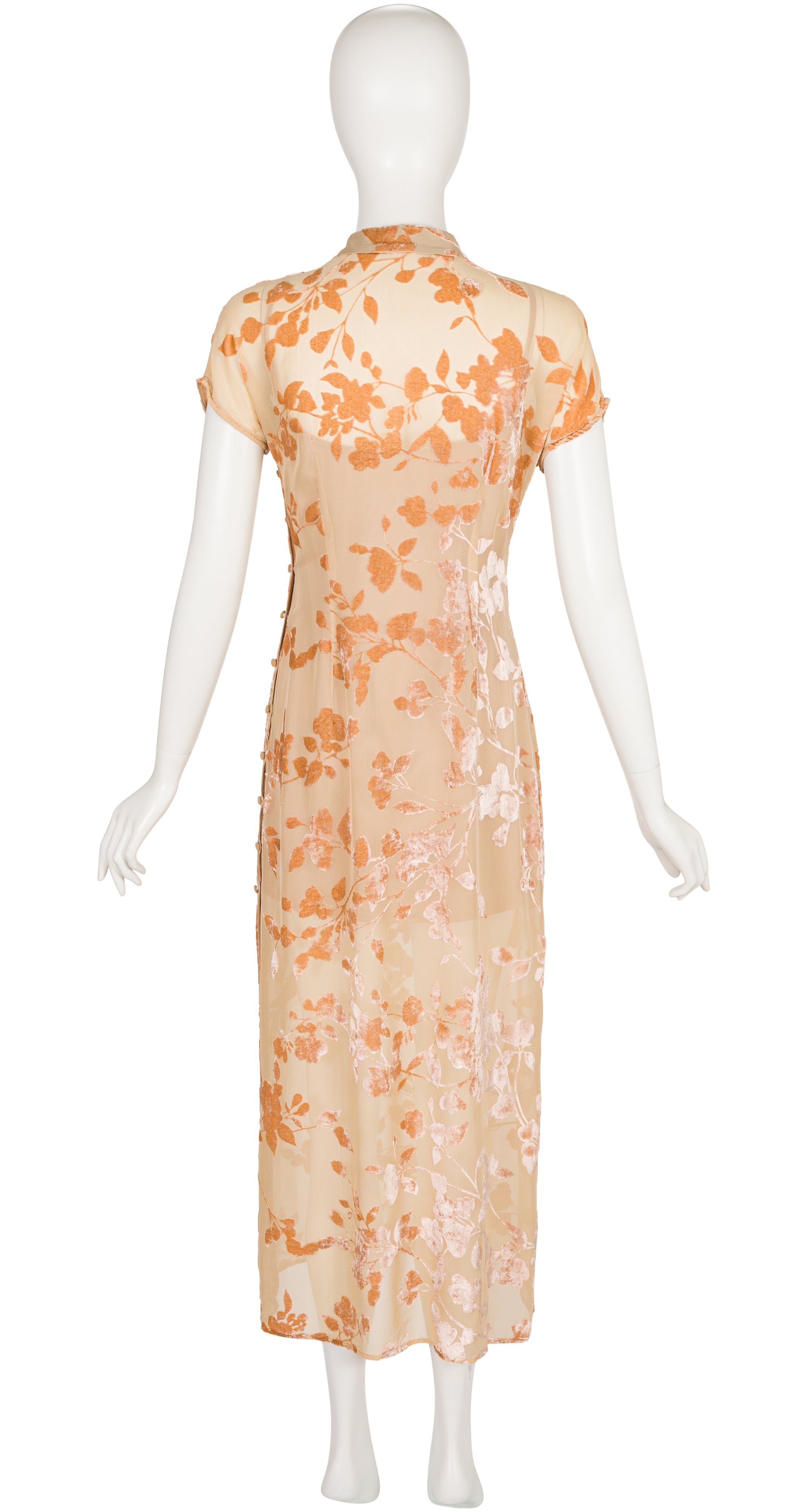 1998 S/S Leaf Design Burnout Velvet Dress