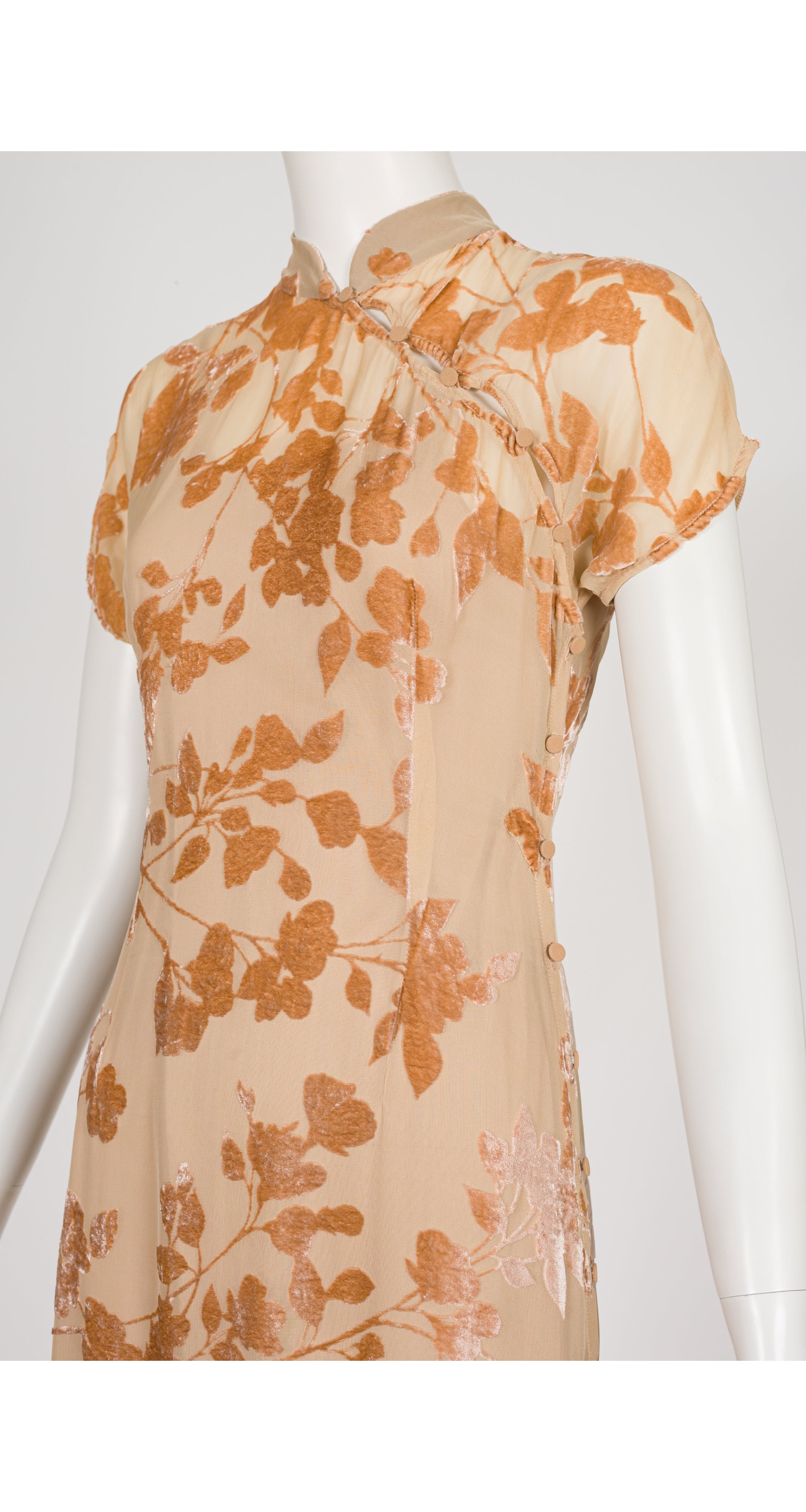 1998 S/S Leaf Design Burnout Velvet Dress