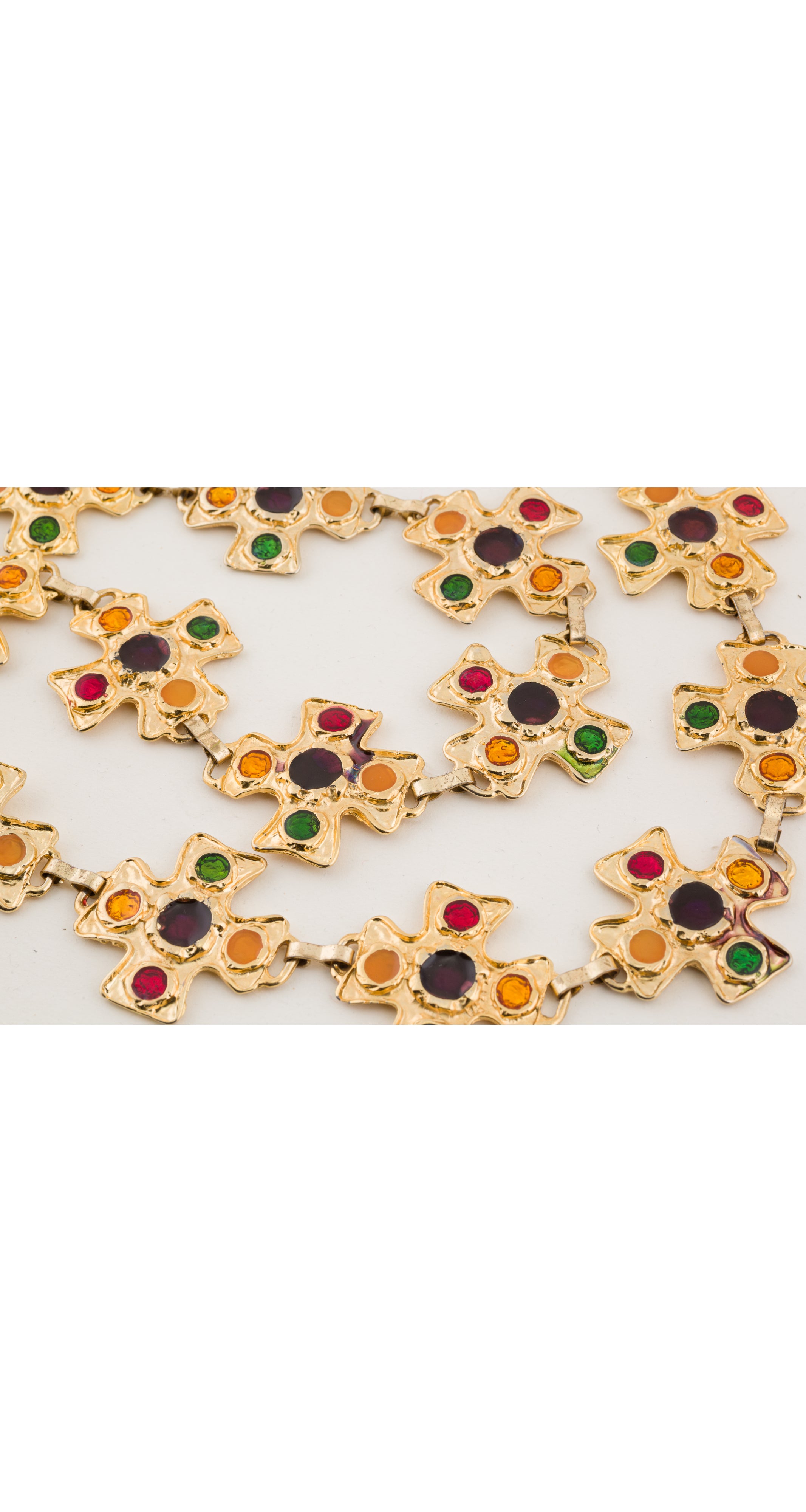 1980s Maltese Cross Enamel Gold Tone Metal Chain Belt