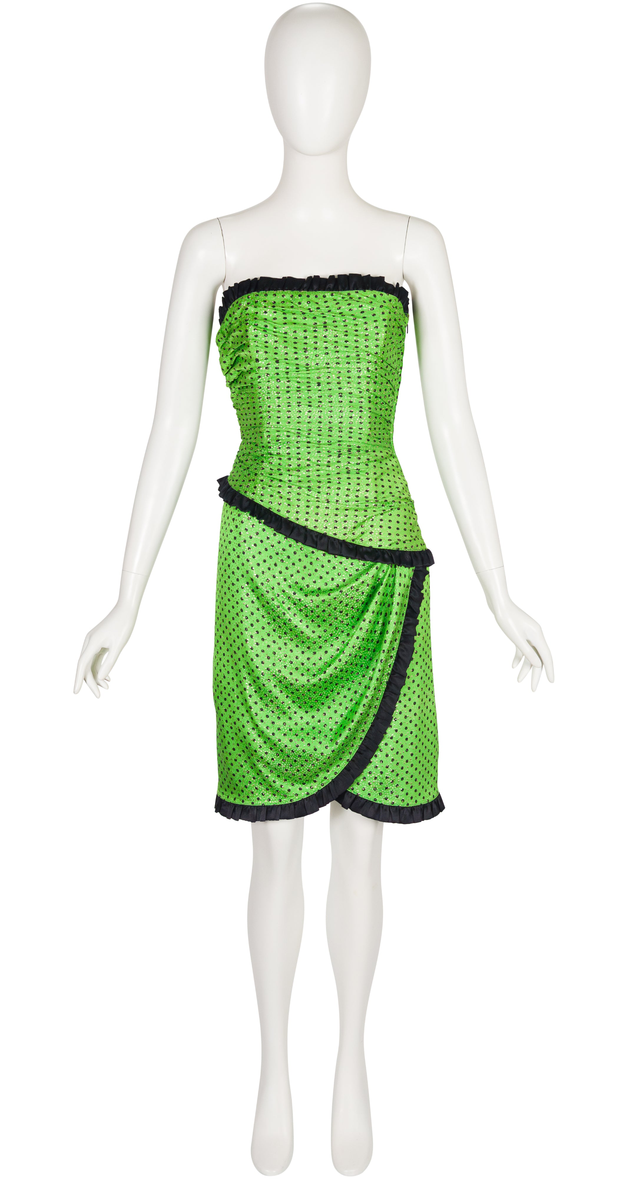 1989 F/W Polka Dot Lurex Green Silk Bustier Cocktail Dress