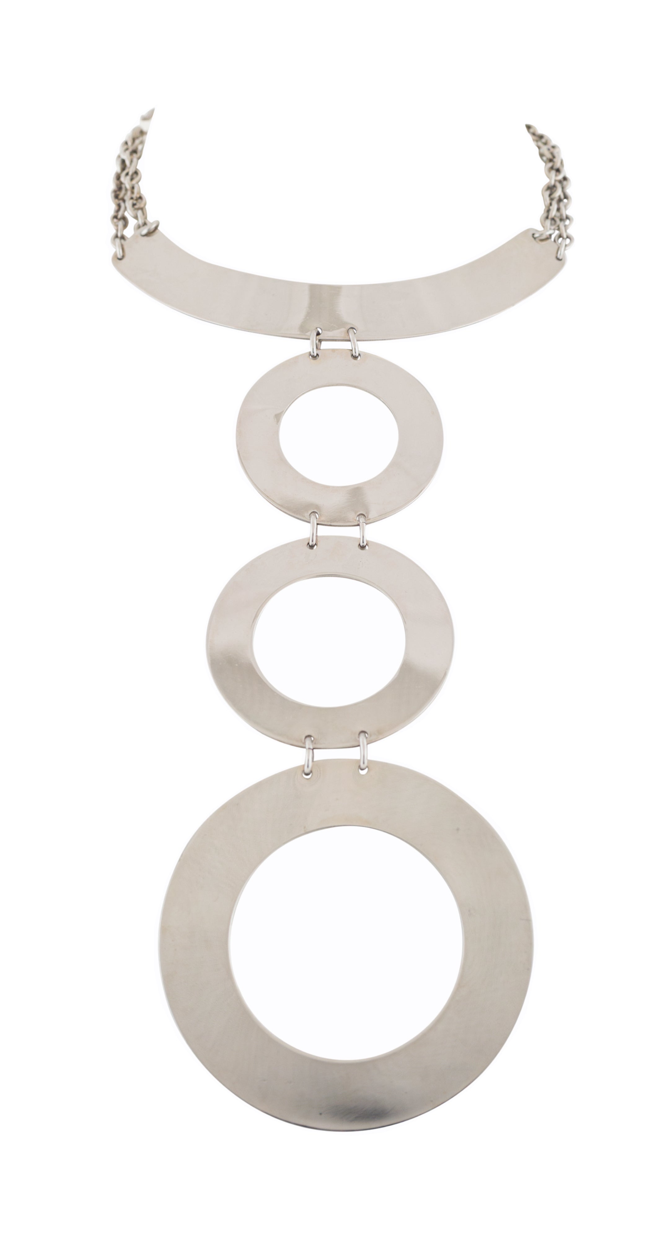 1960s Space Age Circle Chrome Choker Necklace