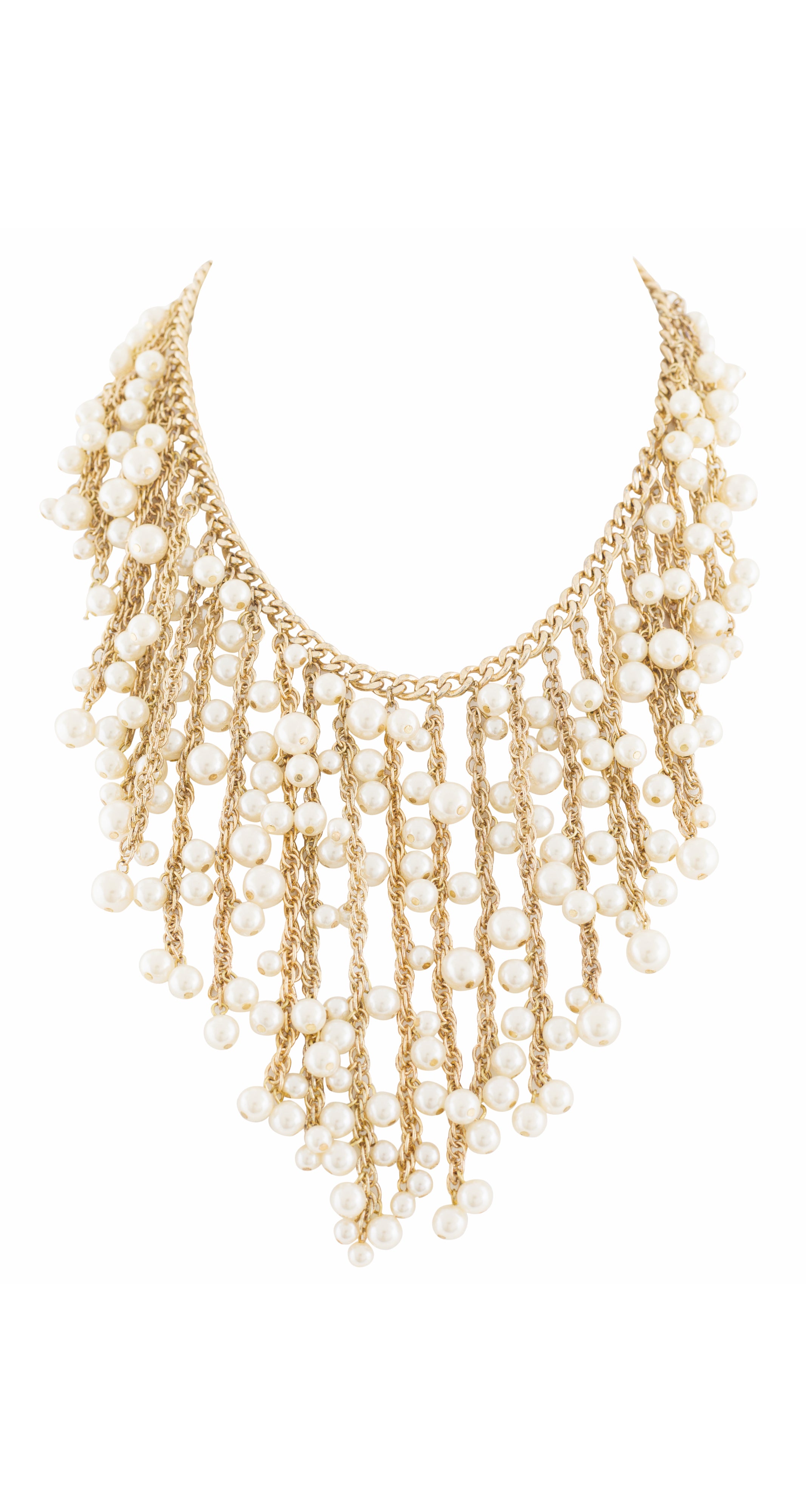 1990s Cascading Faux Pearl Gold Bib Necklace