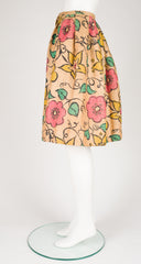 1950s Floral Hand-Painted Woven Straw Skirt