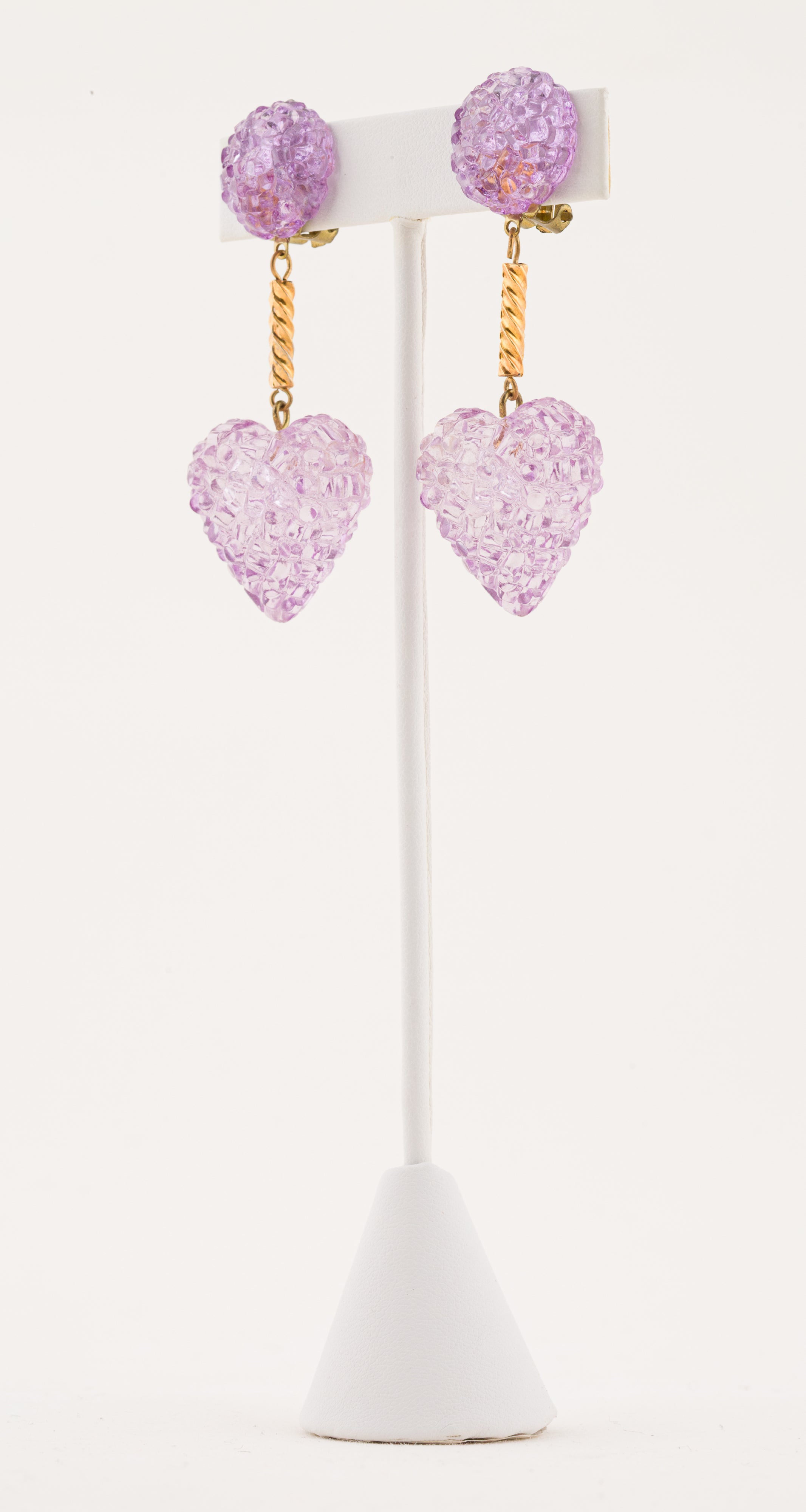 1940s Purple Heart-Shaped Dangle Clip-On Earrings