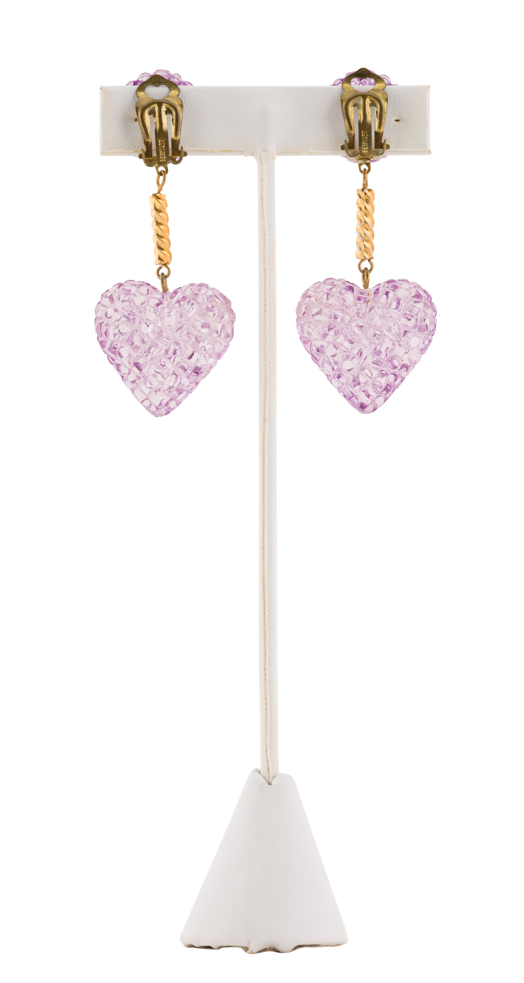 1940s Purple Heart-Shaped Dangle Clip-On Earrings