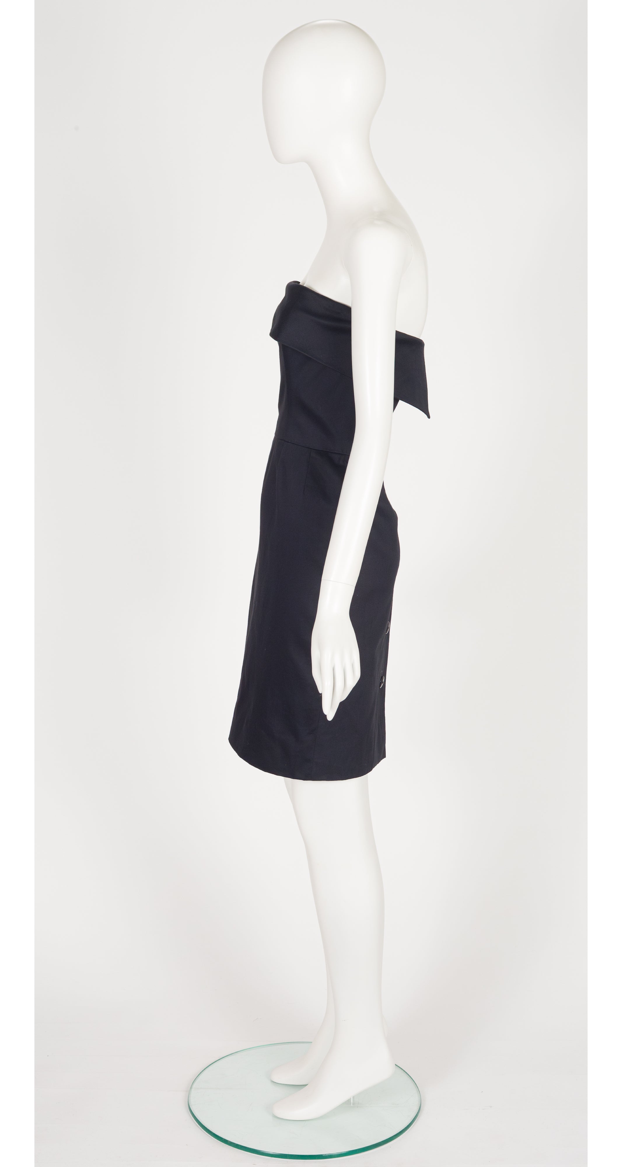 1987 S/S Black Cotton Strapless Bustier Dress