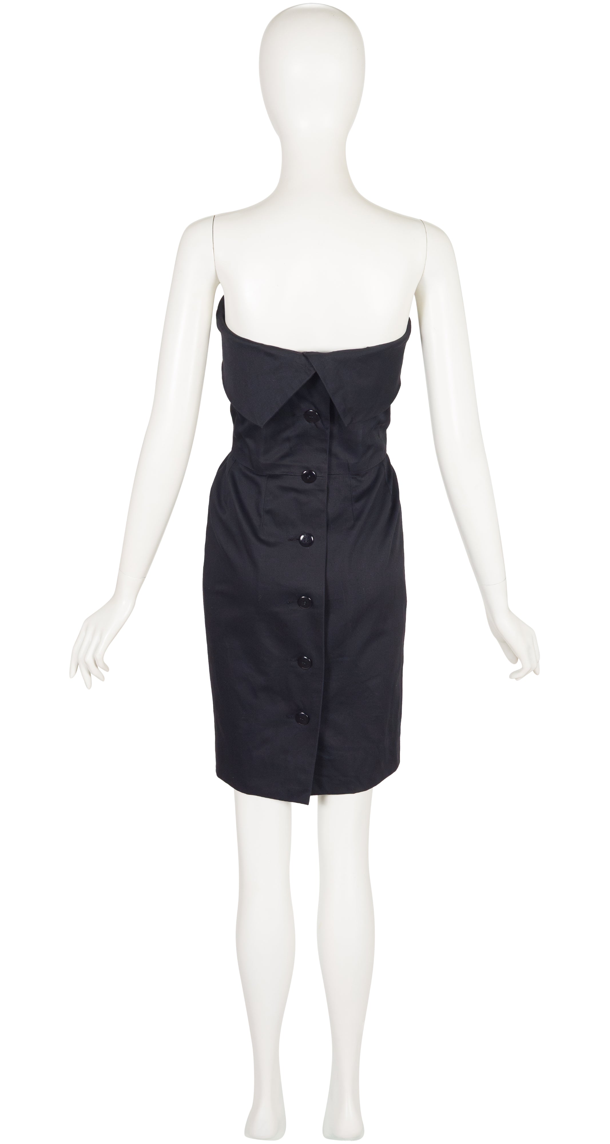 1987 S/S Black Cotton Strapless Bustier Dress