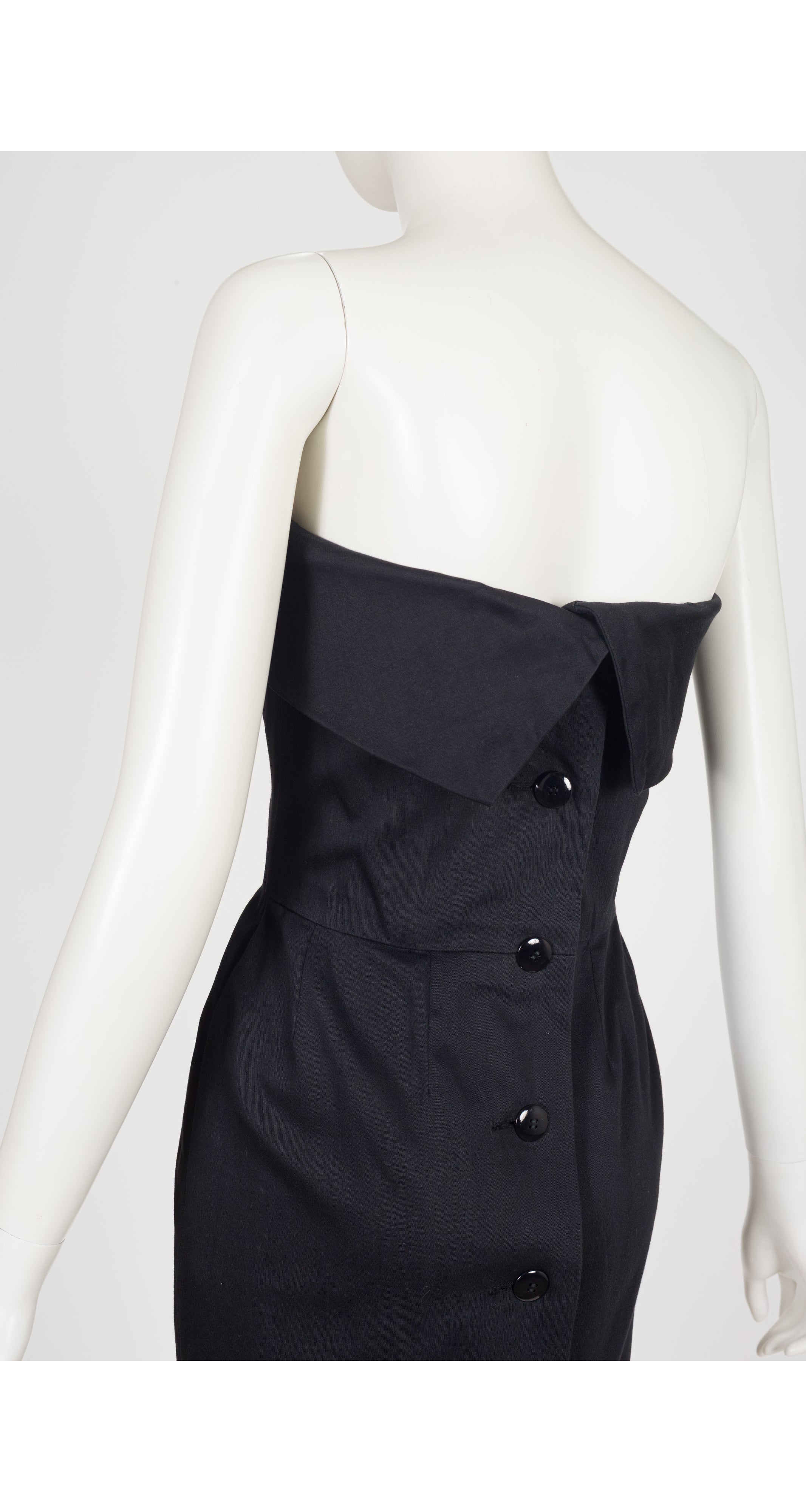 1987 S/S Black Cotton Strapless Bustier Dress