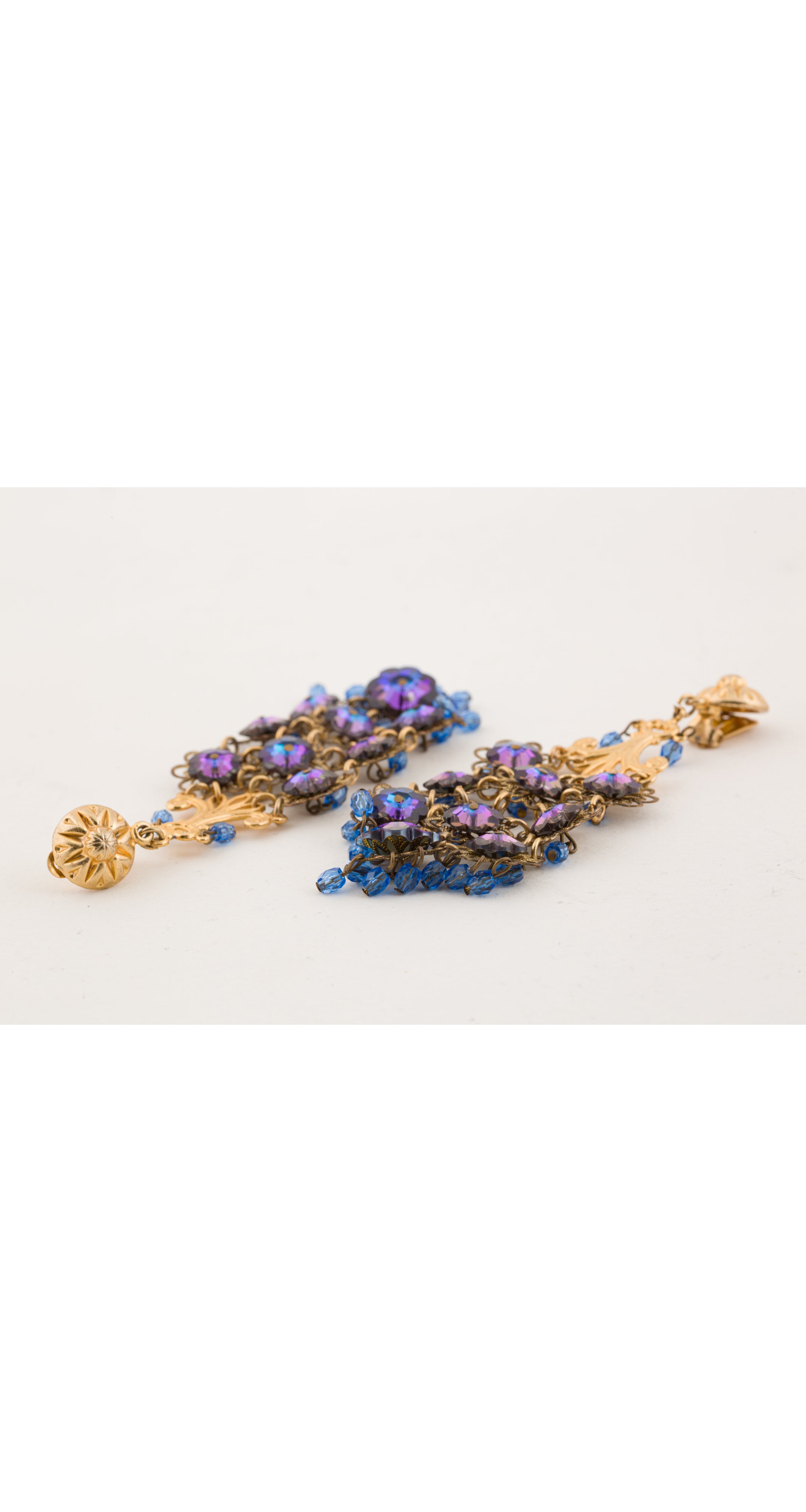 1950s Iridescent Czech Glass Chandelier Clip-On Earrings