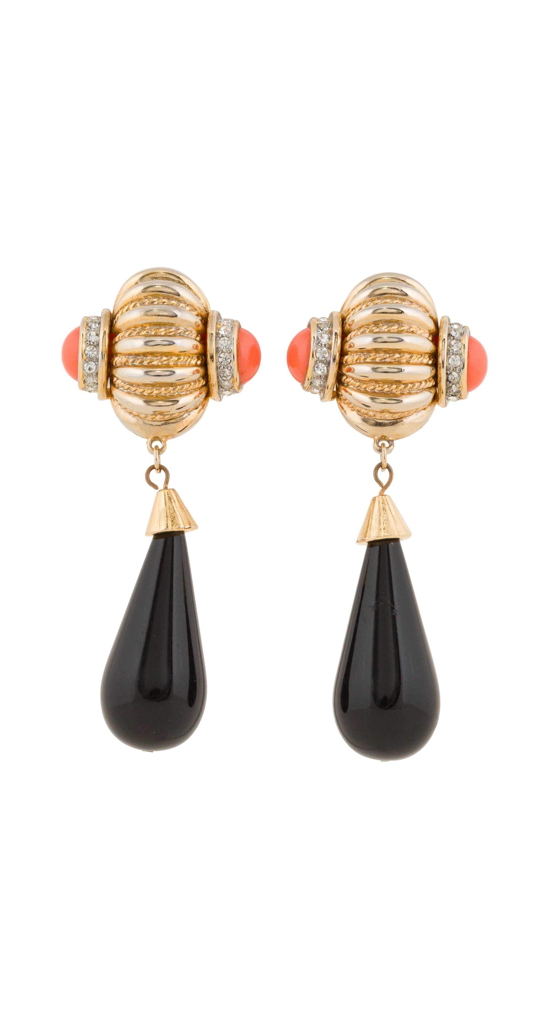 1980s Faux Coral Teardrop Clip-On Earrings