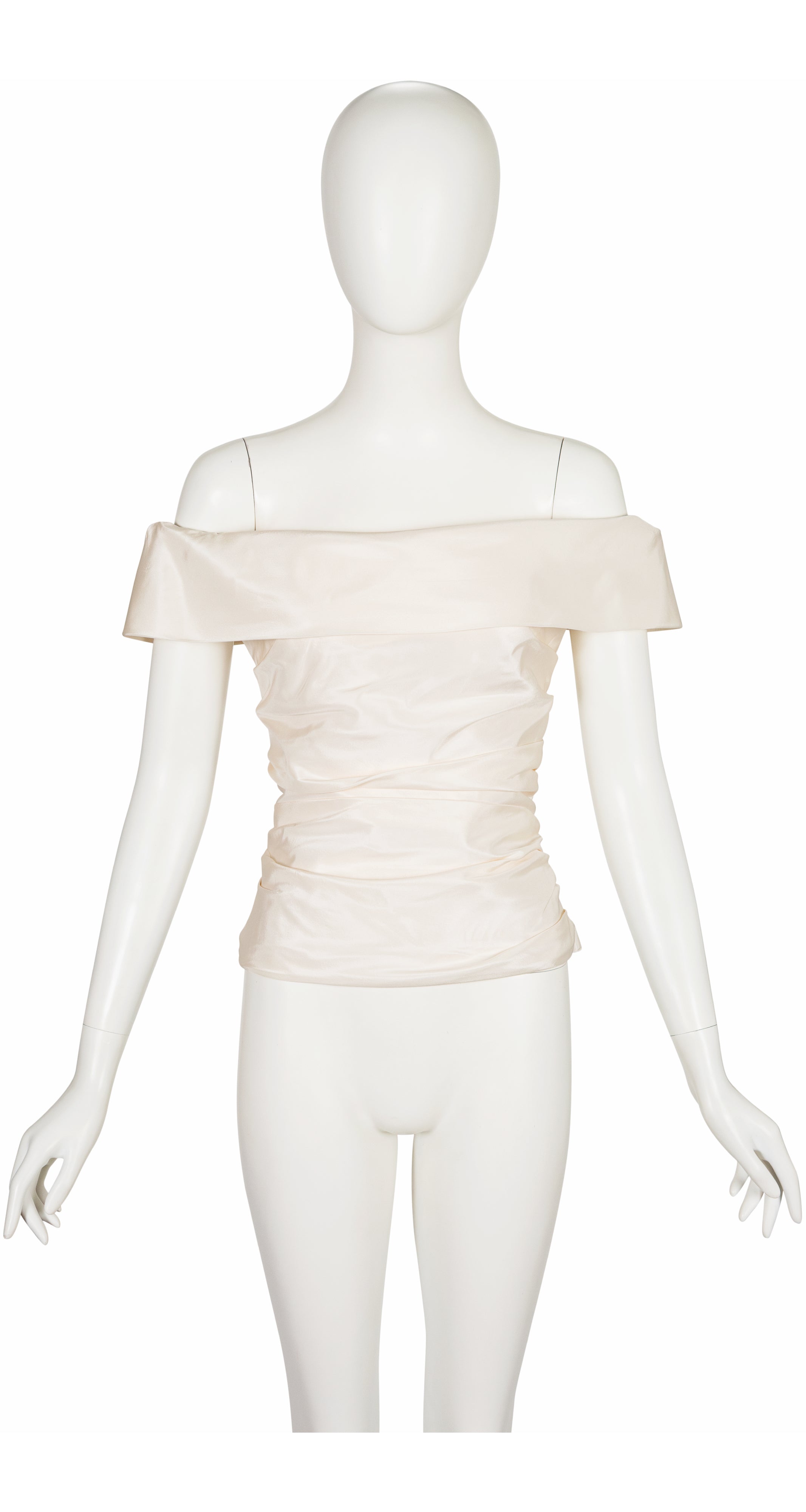 1990s Ivory Silk Taffeta Off-the-Shoulder Bustier Top