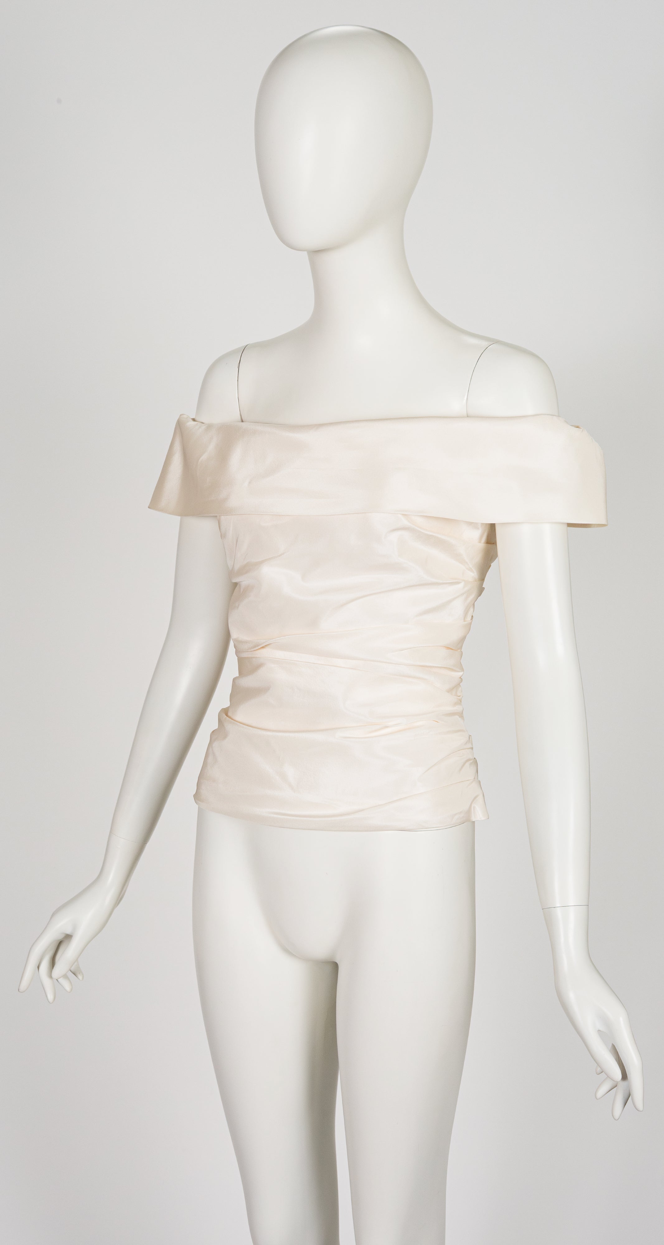 1990s Ivory Silk Taffeta Off-the-Shoulder Bustier Top