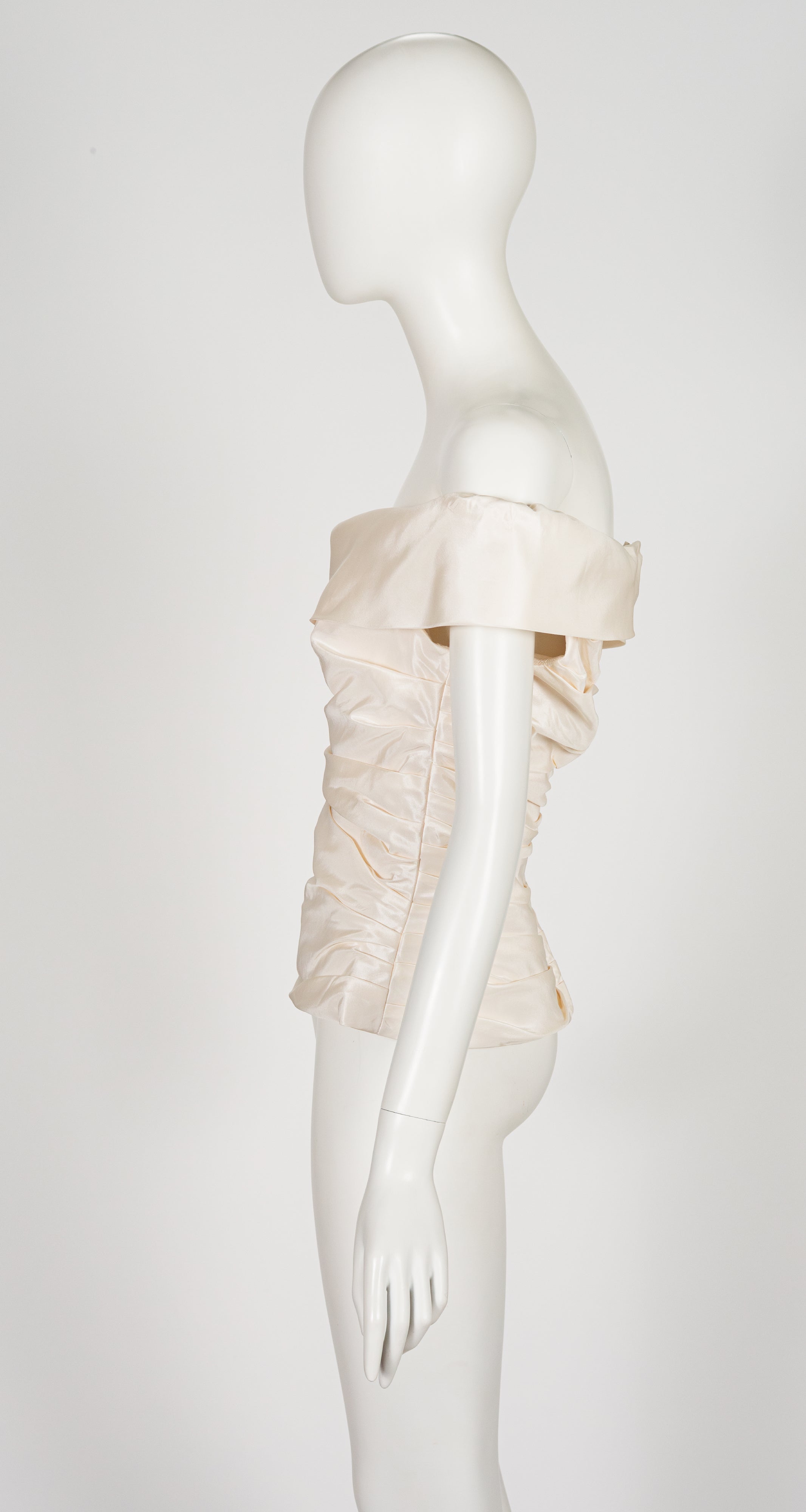 1990s Ivory Silk Taffeta Off-the-Shoulder Bustier Top