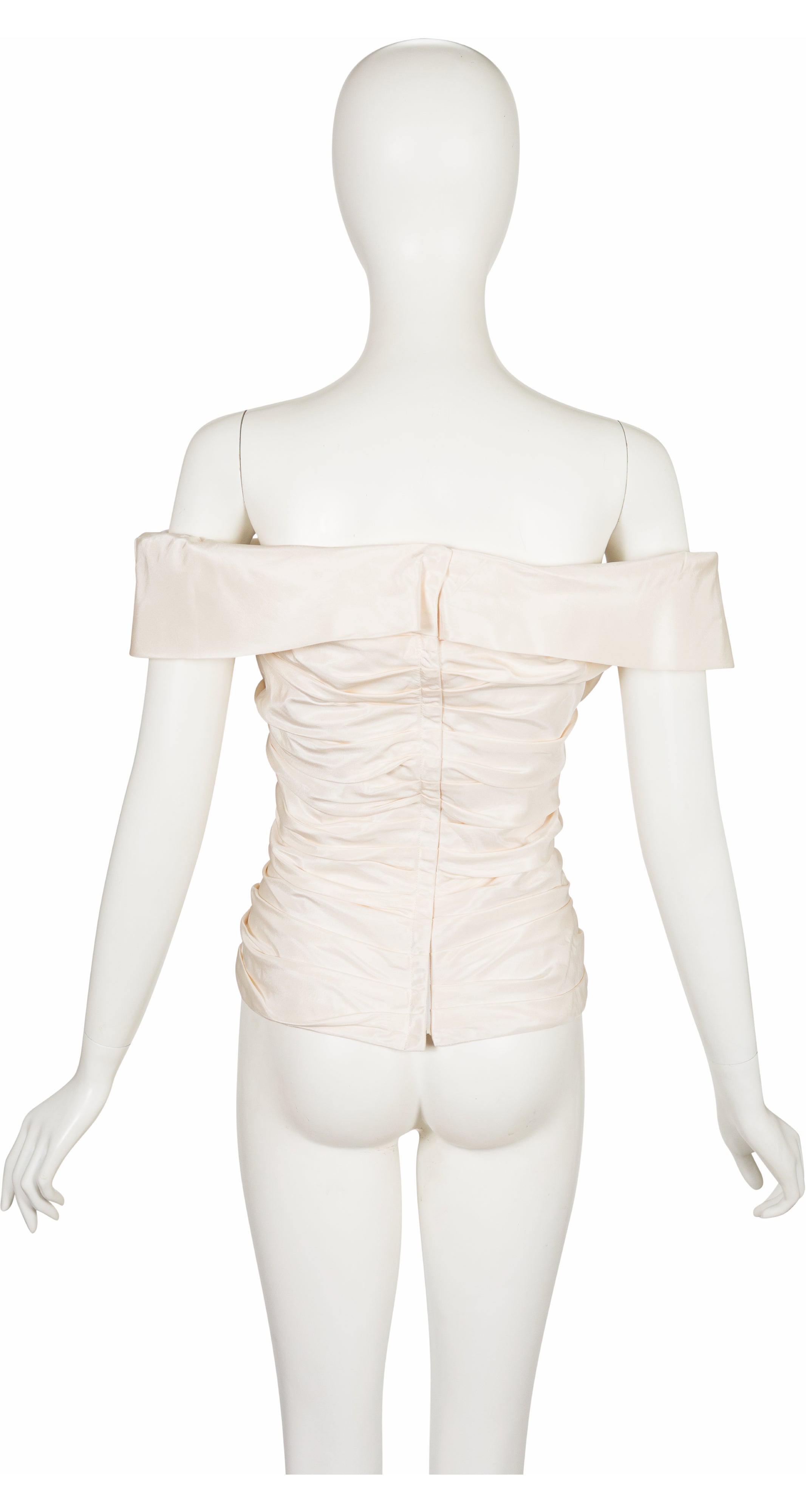 1990s Ivory Silk Taffeta Off-the-Shoulder Bustier Top
