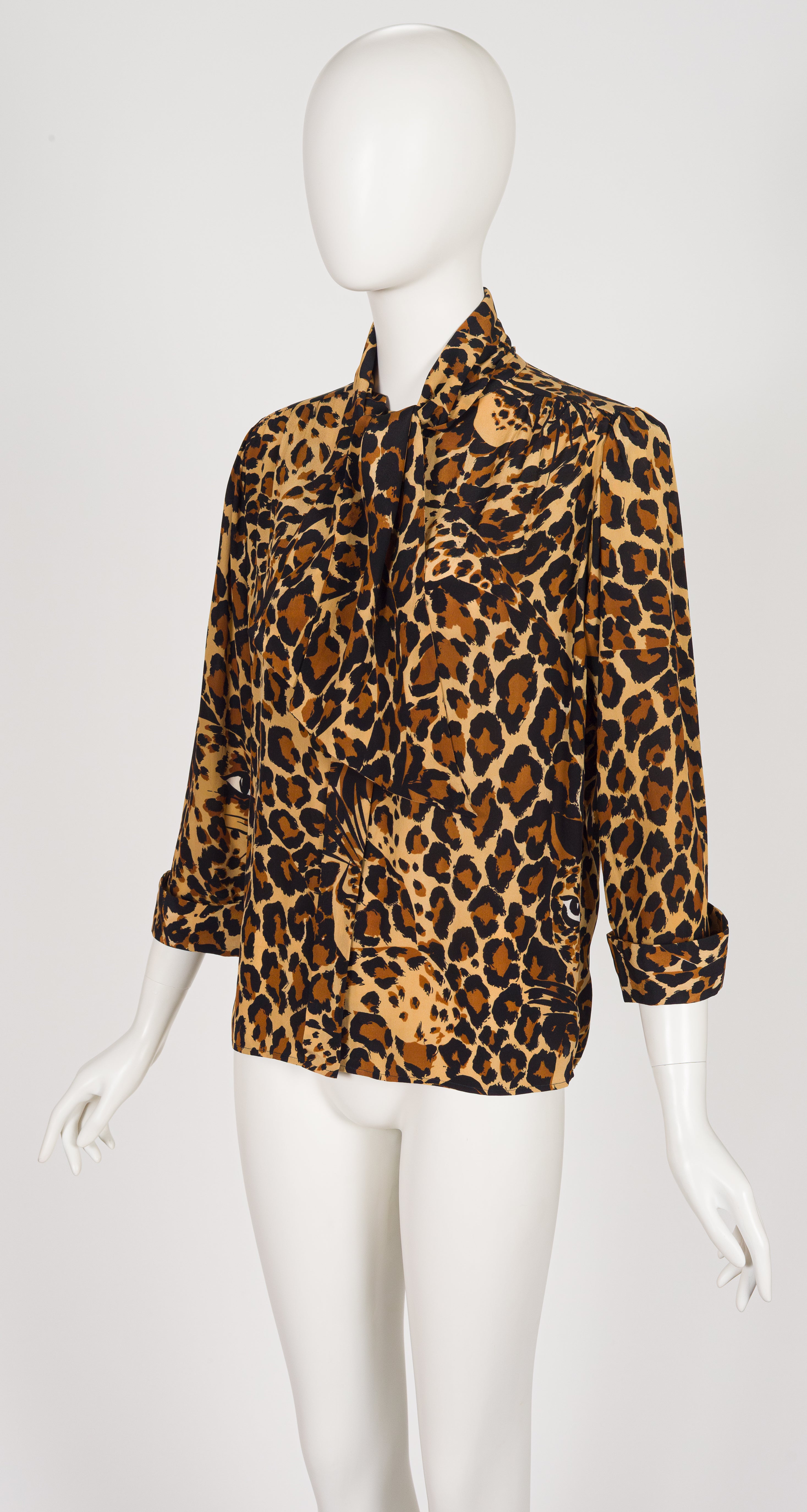 1986-87 F/W Leopard Print Silk Tie-Neck Blouse