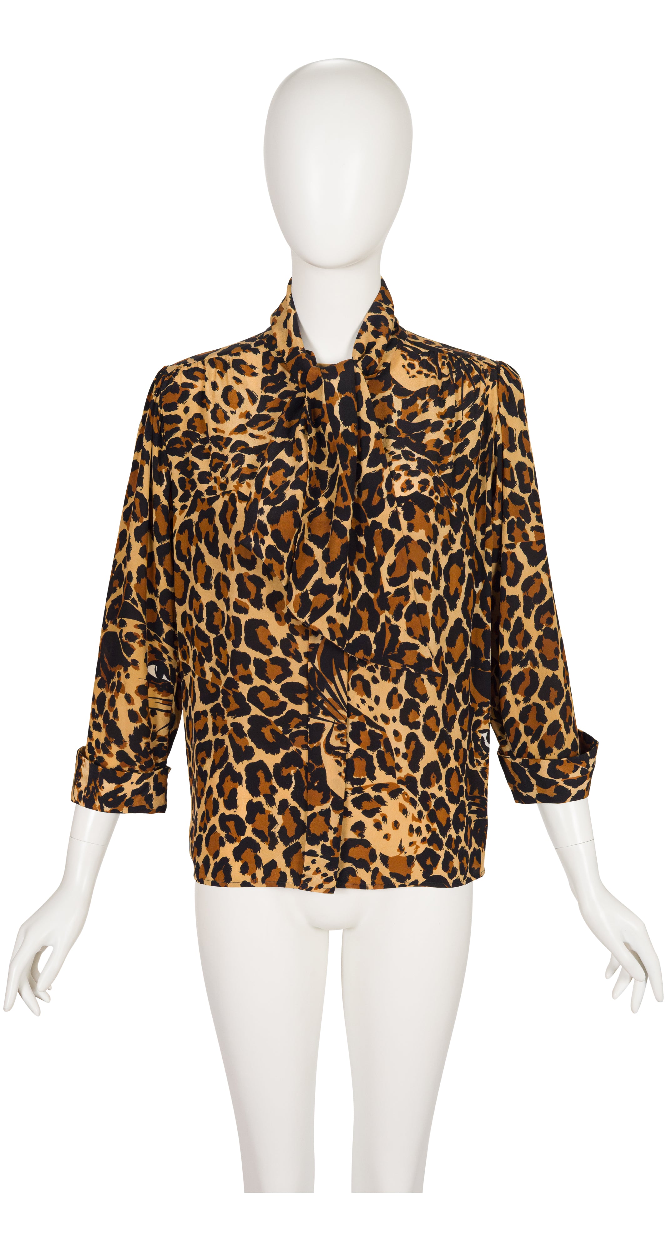 1986-87 F/W Leopard Print Silk Tie-Neck Blouse