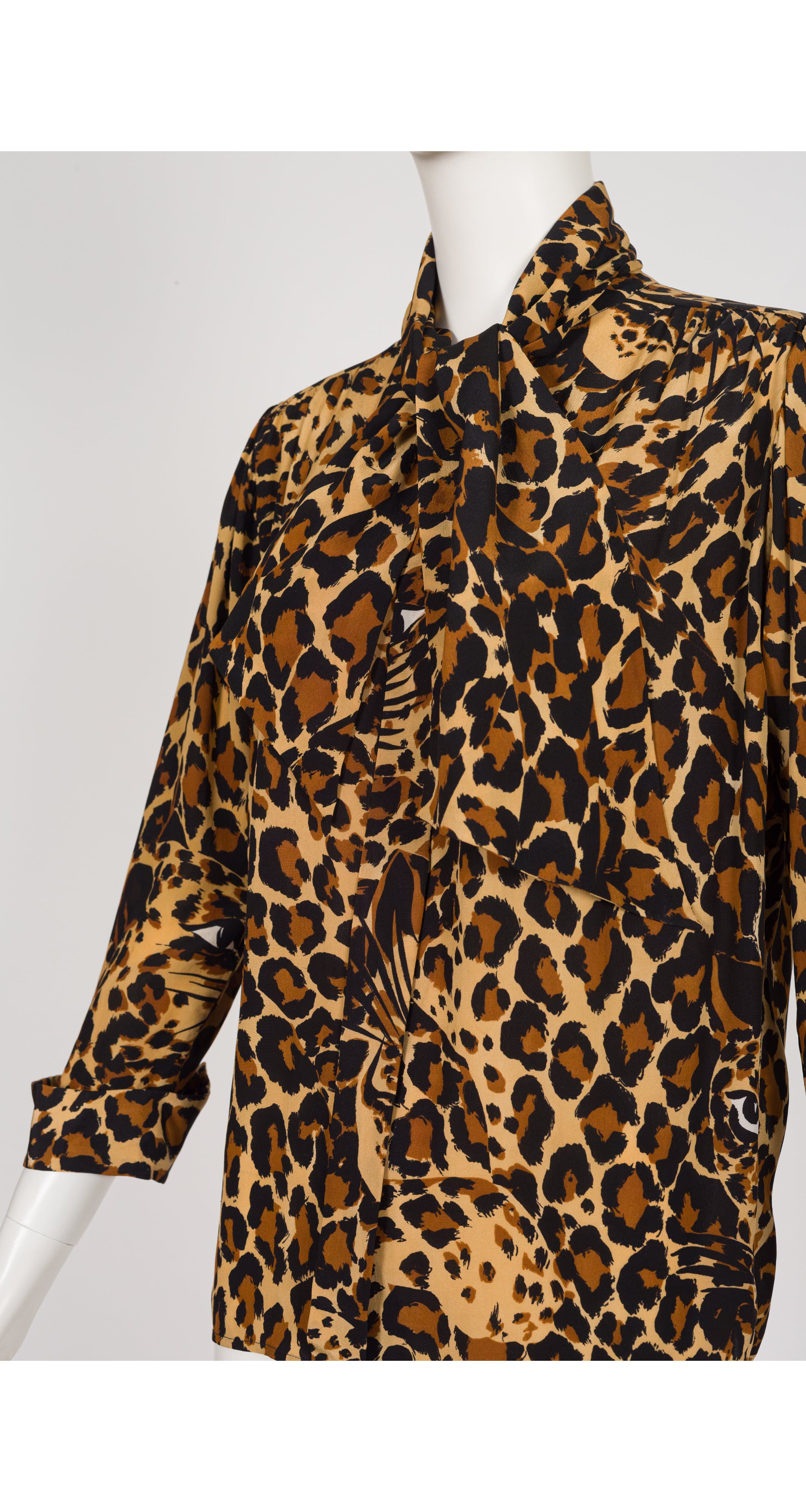 1986-87 F/W Leopard Print Silk Tie-Neck Blouse