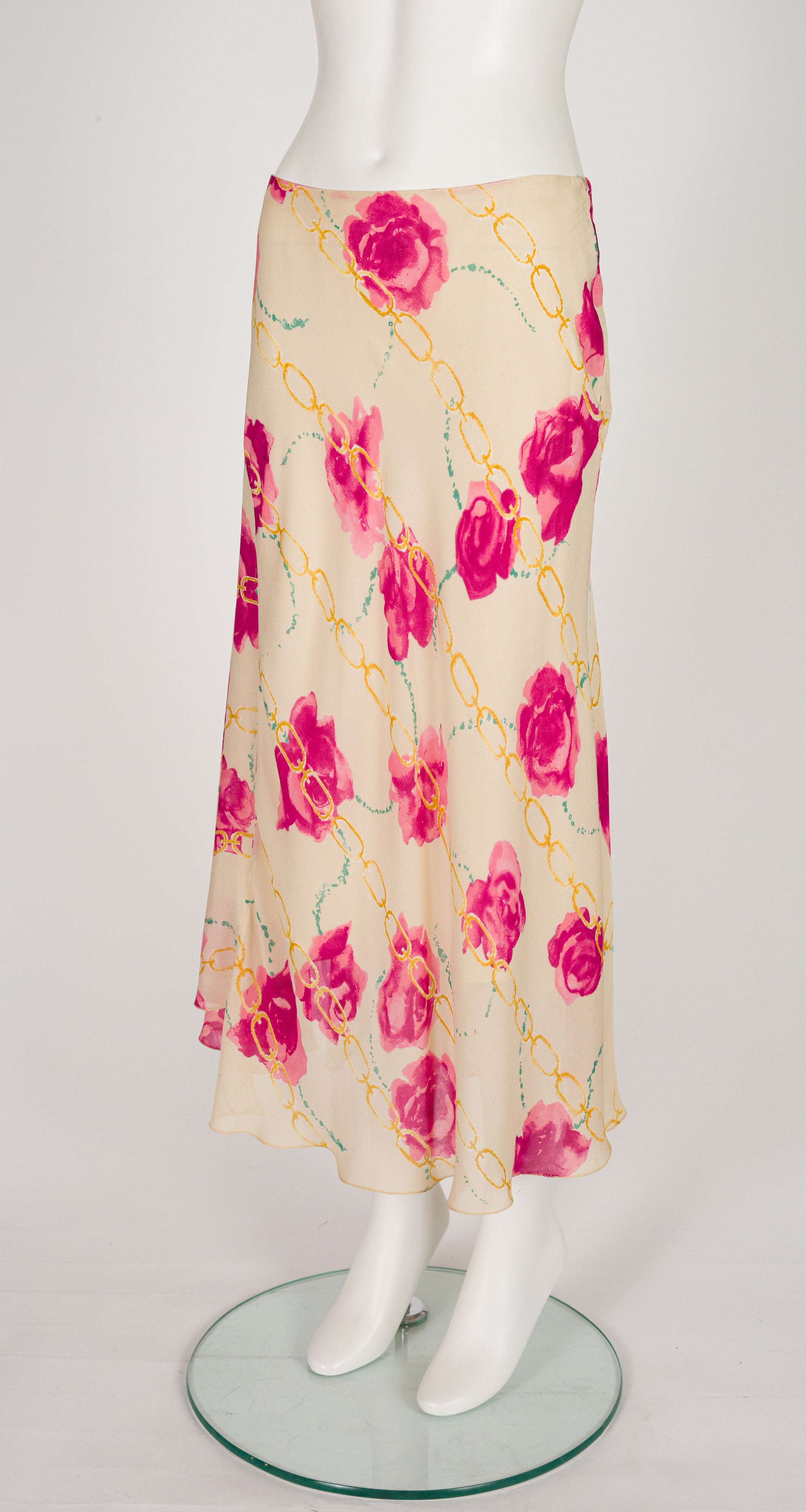 1997 S/S Rose Chainlink Print Rayon Chiffon Skirt