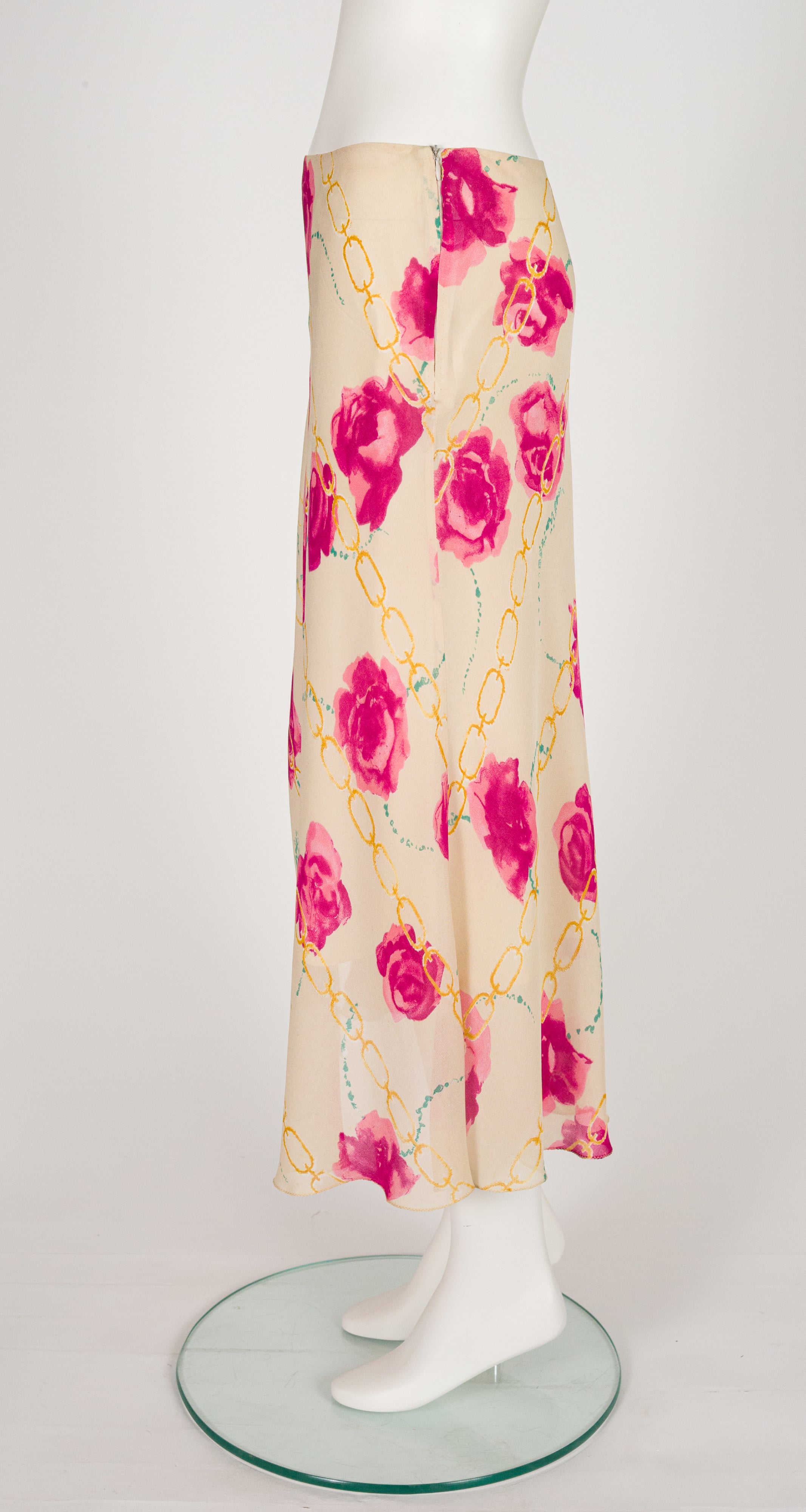 1997 S/S Rose Chainlink Print Rayon Chiffon Skirt