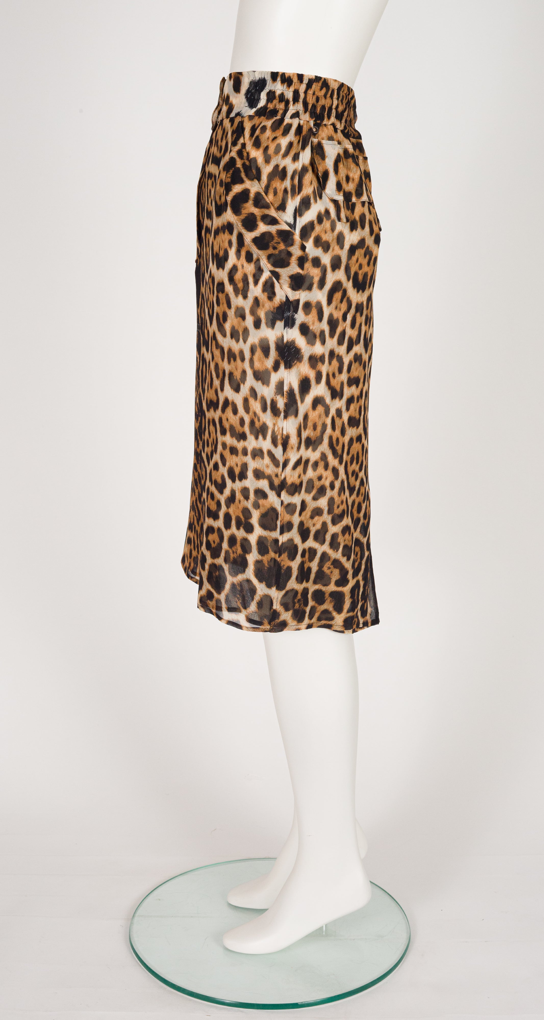 2002 S/S NWT Leopard Print Silk Chiffon Knee-Length Skirt