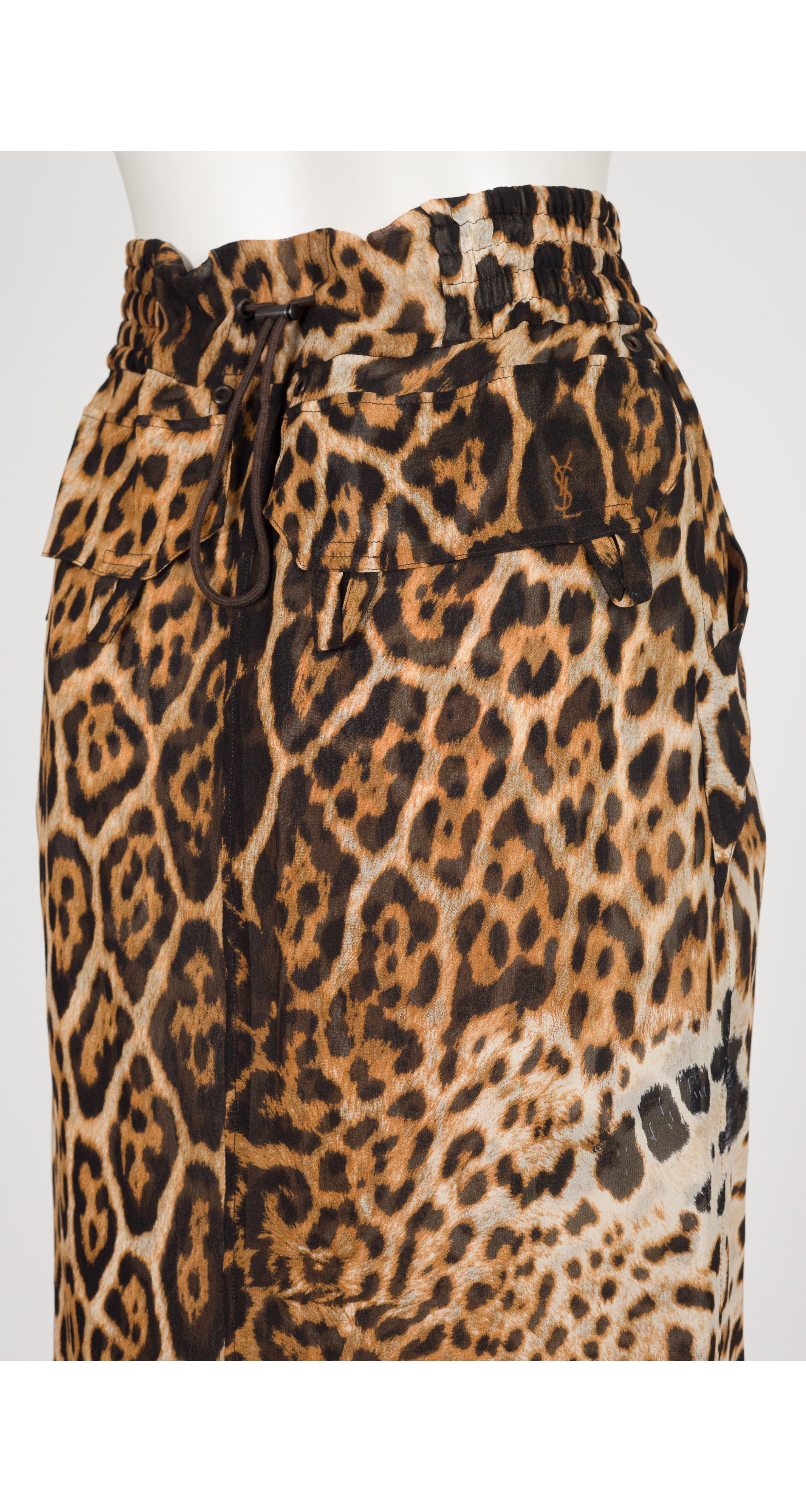 2002 S/S NWT Leopard Print Silk Chiffon Knee-Length Skirt