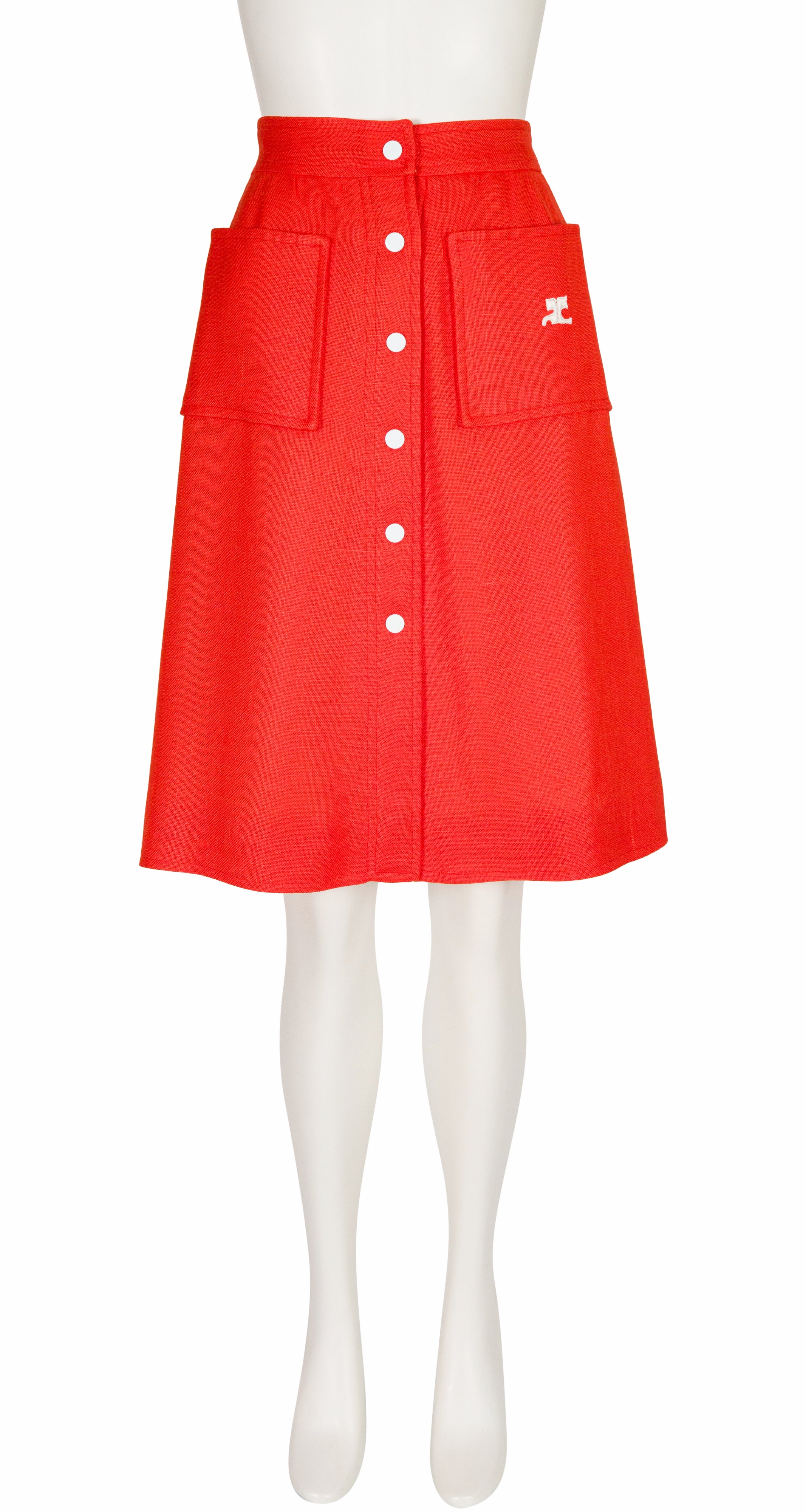 1970s Logo Orange Snap-Up Knee Length Skirt