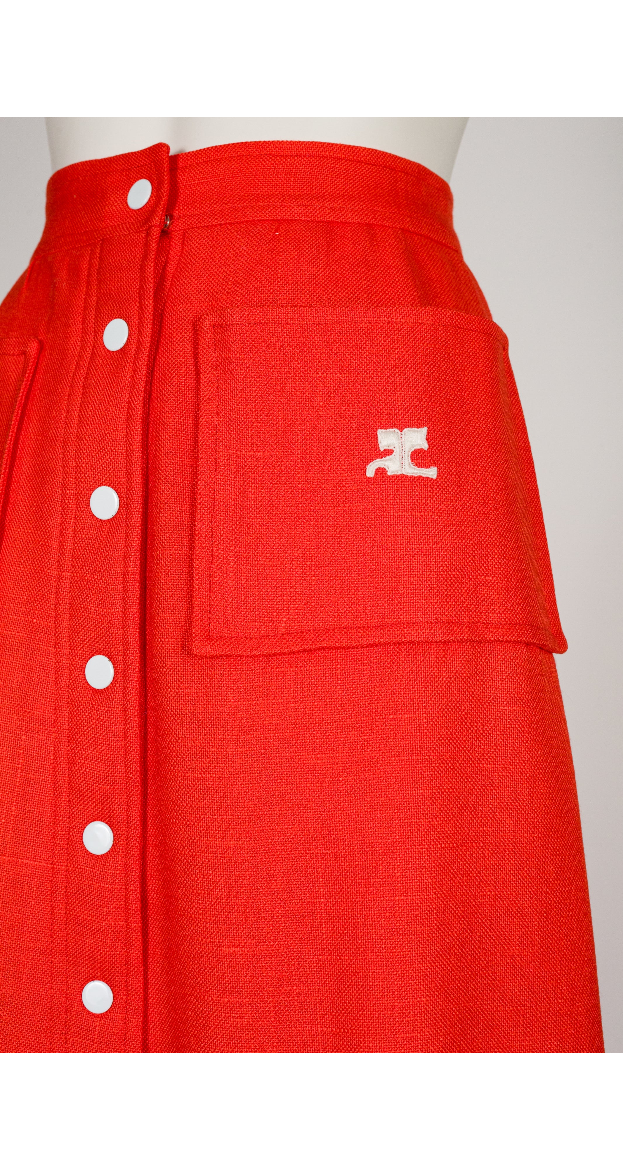 1970s Logo Orange Snap-Up Knee Length Skirt