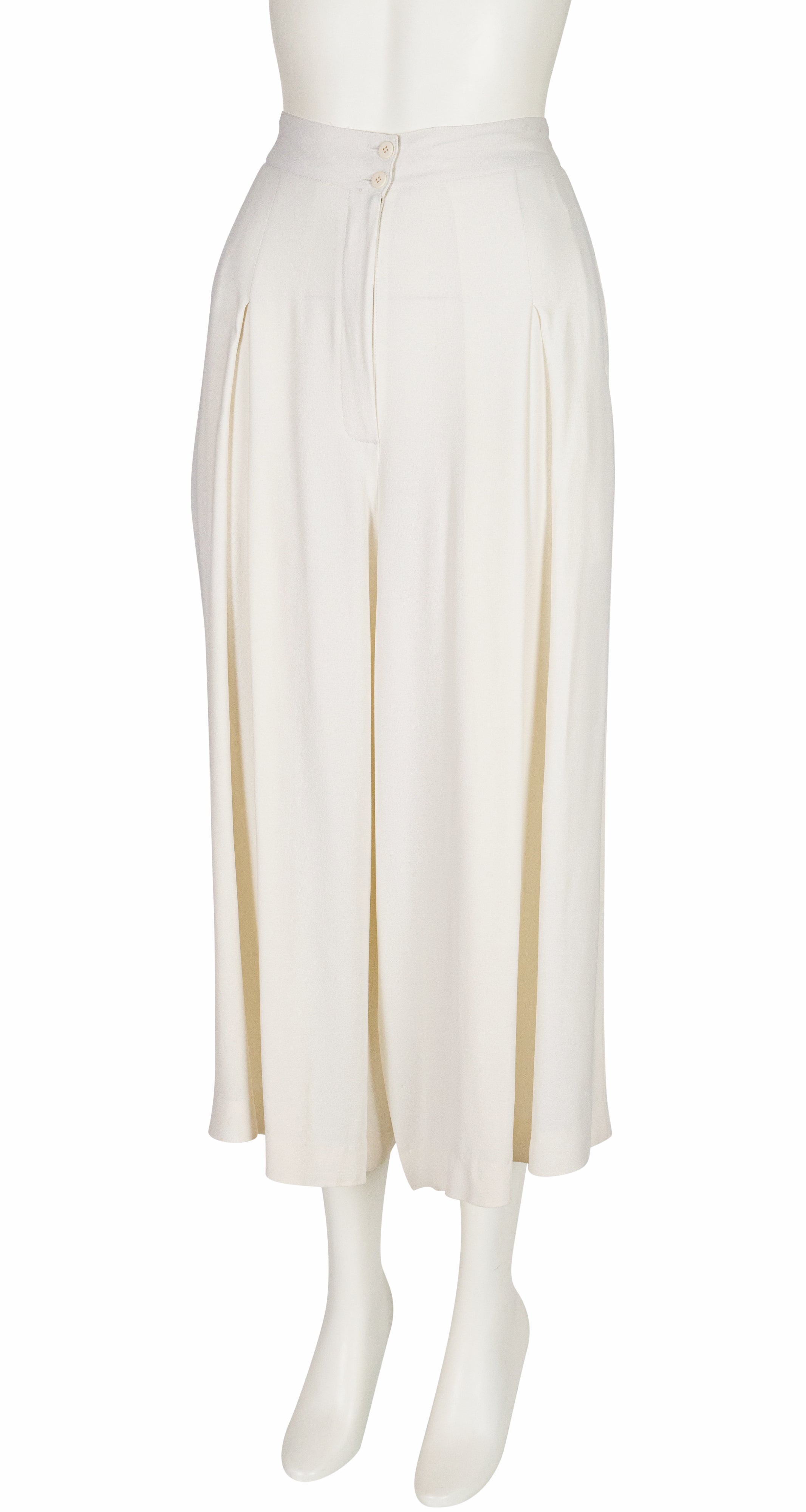 1980s White Rayon Crepe Culotte Pant Suit