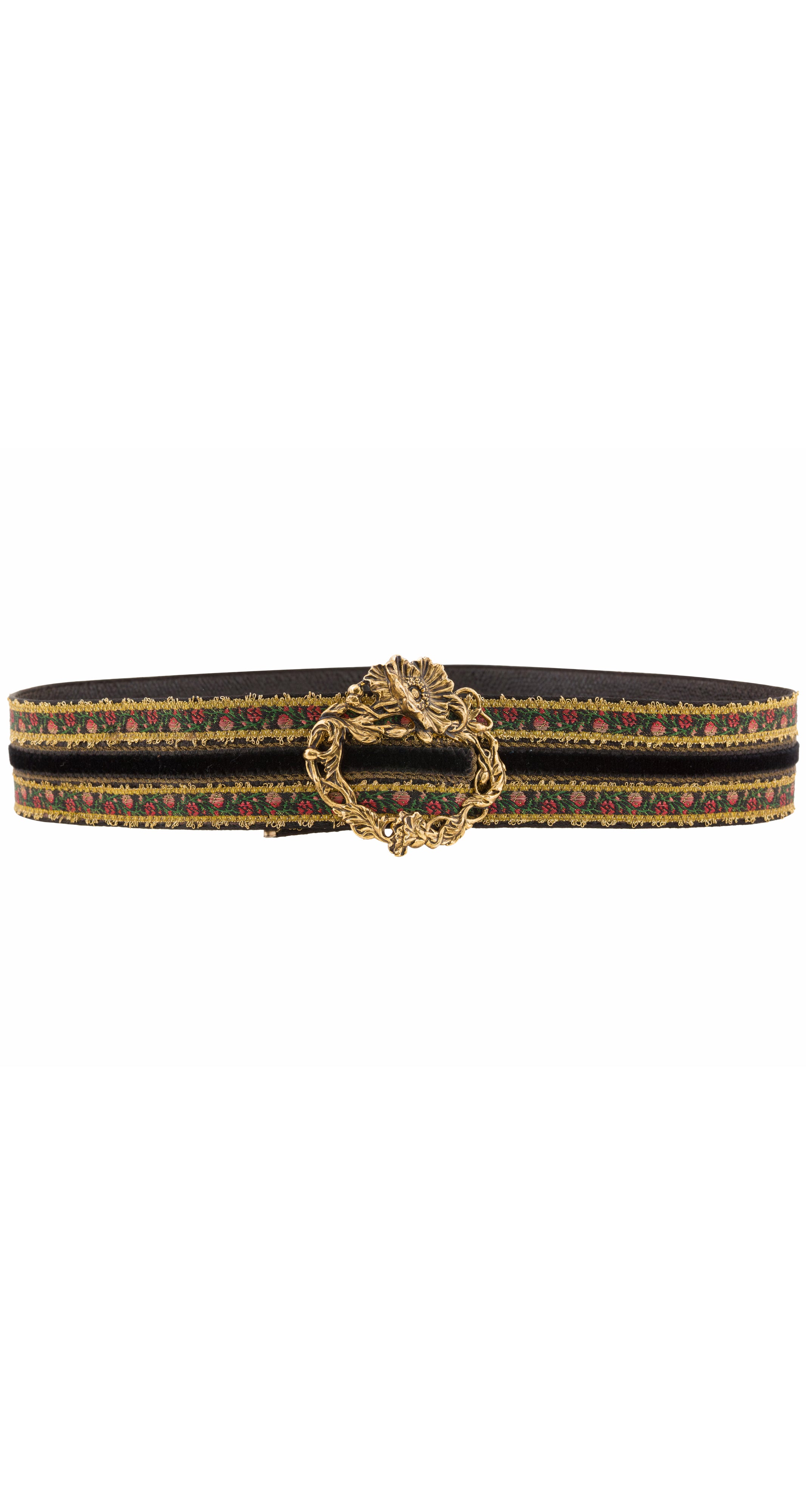 1980s Floral Gold Metallic Ribbon Leather Belt
