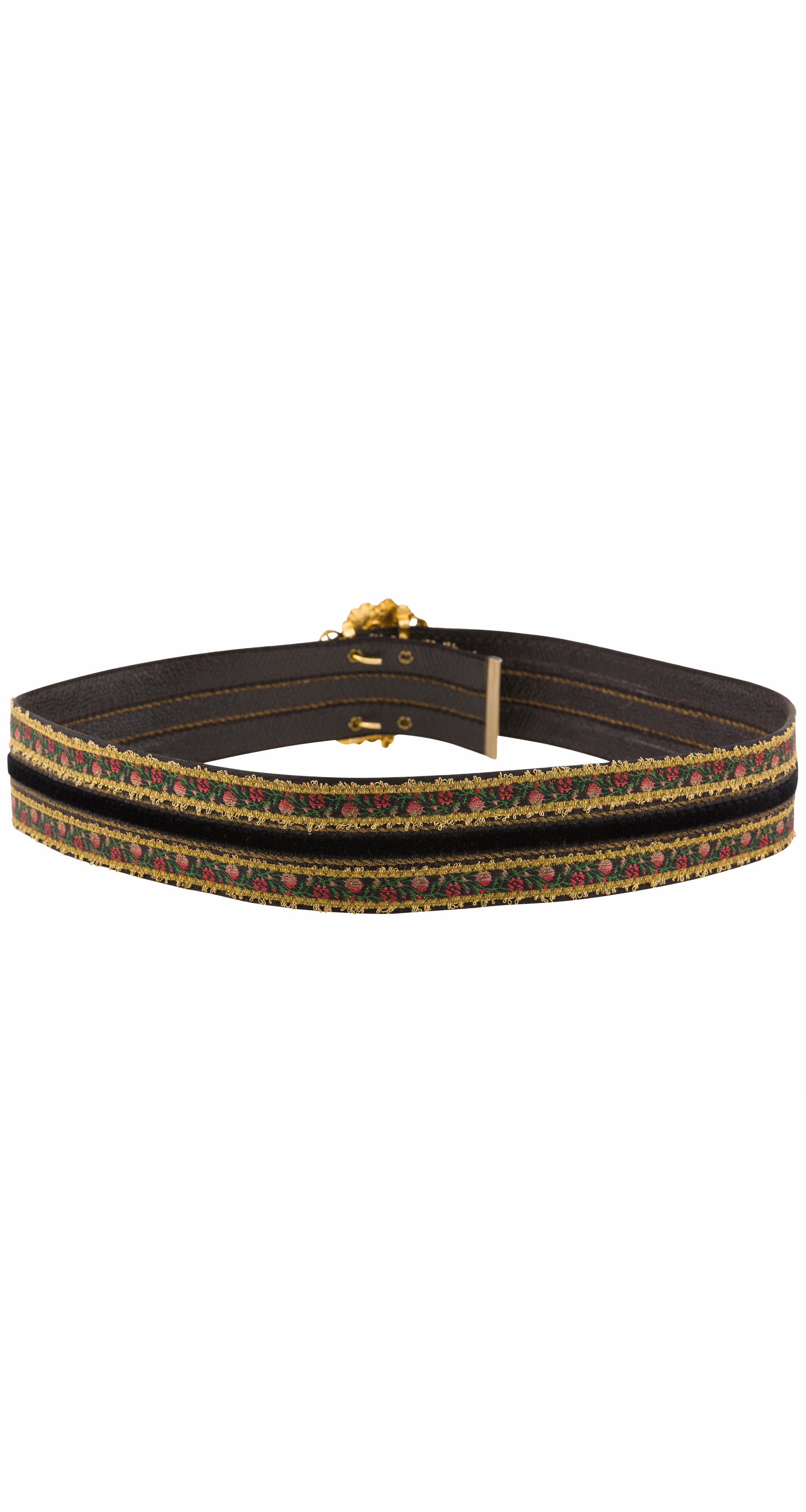 1980s Floral Gold Metallic Ribbon Leather Belt