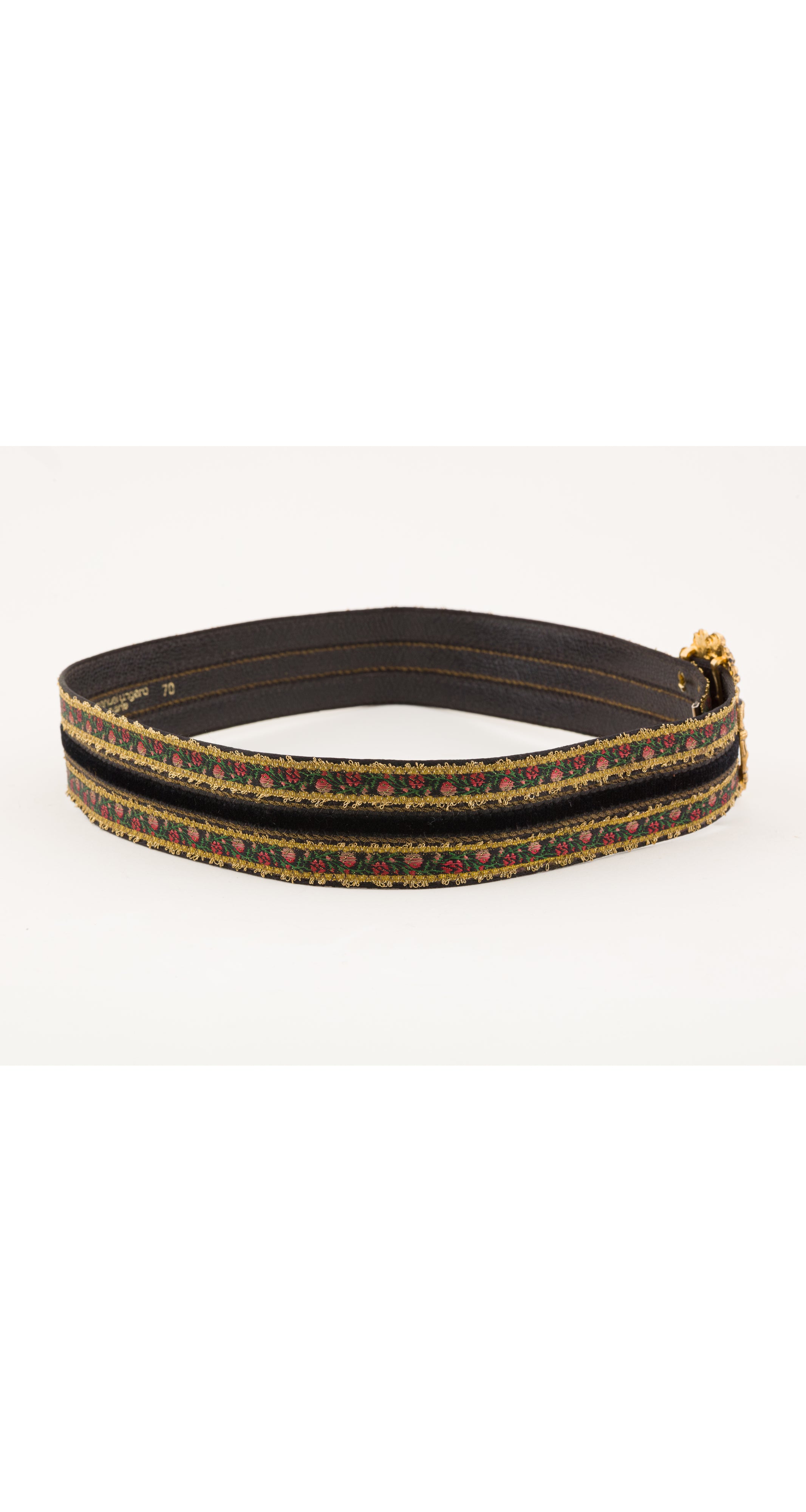 1980s Floral Gold Metallic Ribbon Leather Belt