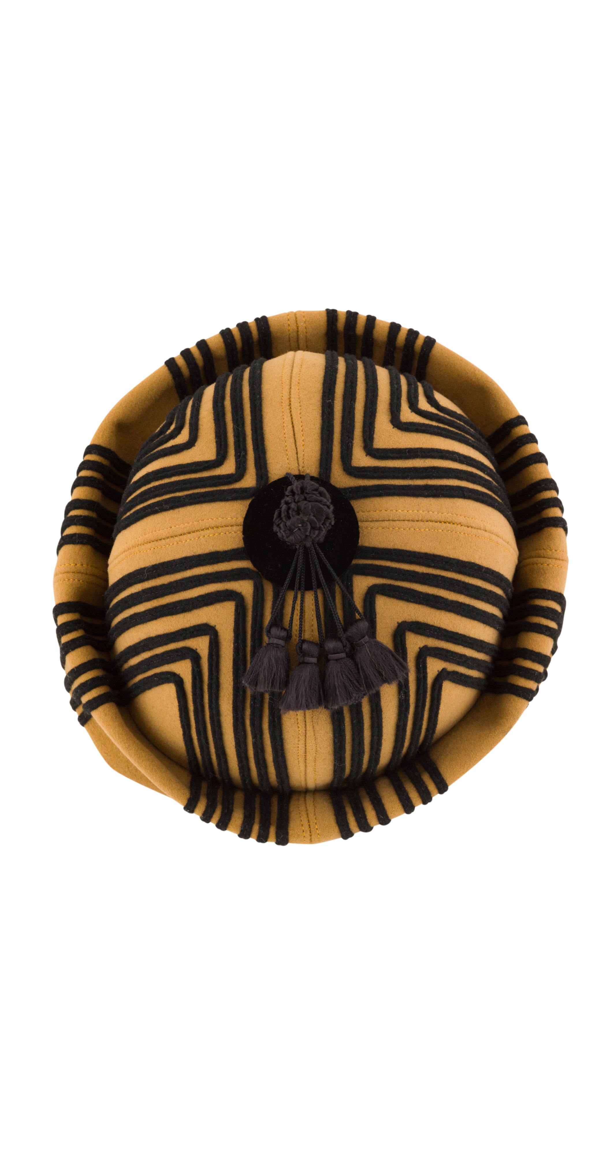 1960s Camel Wool Felt Tassel Pillbox Hat