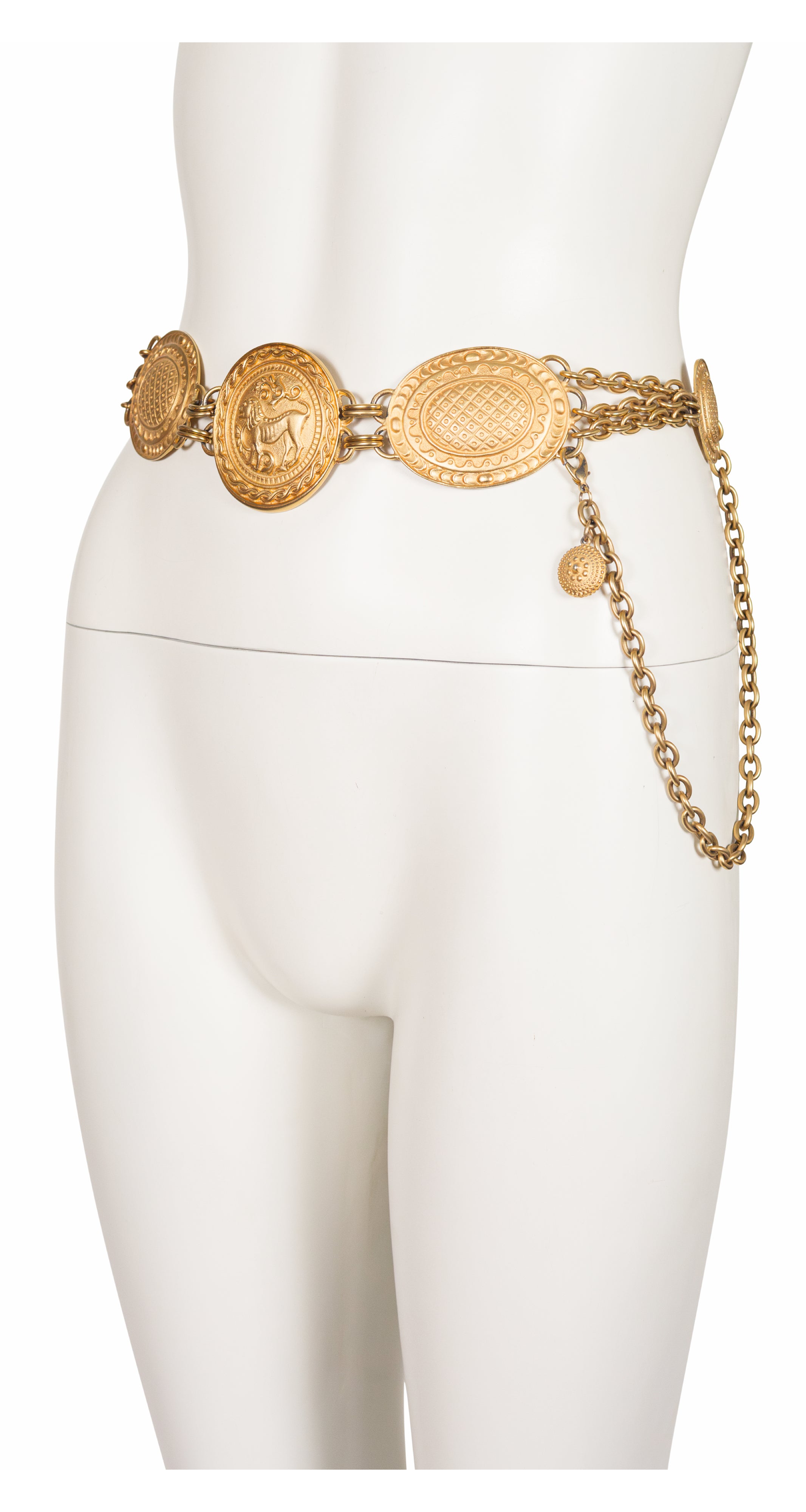 1980s Lion Medallion Gold-Tone Metal Chain Belt