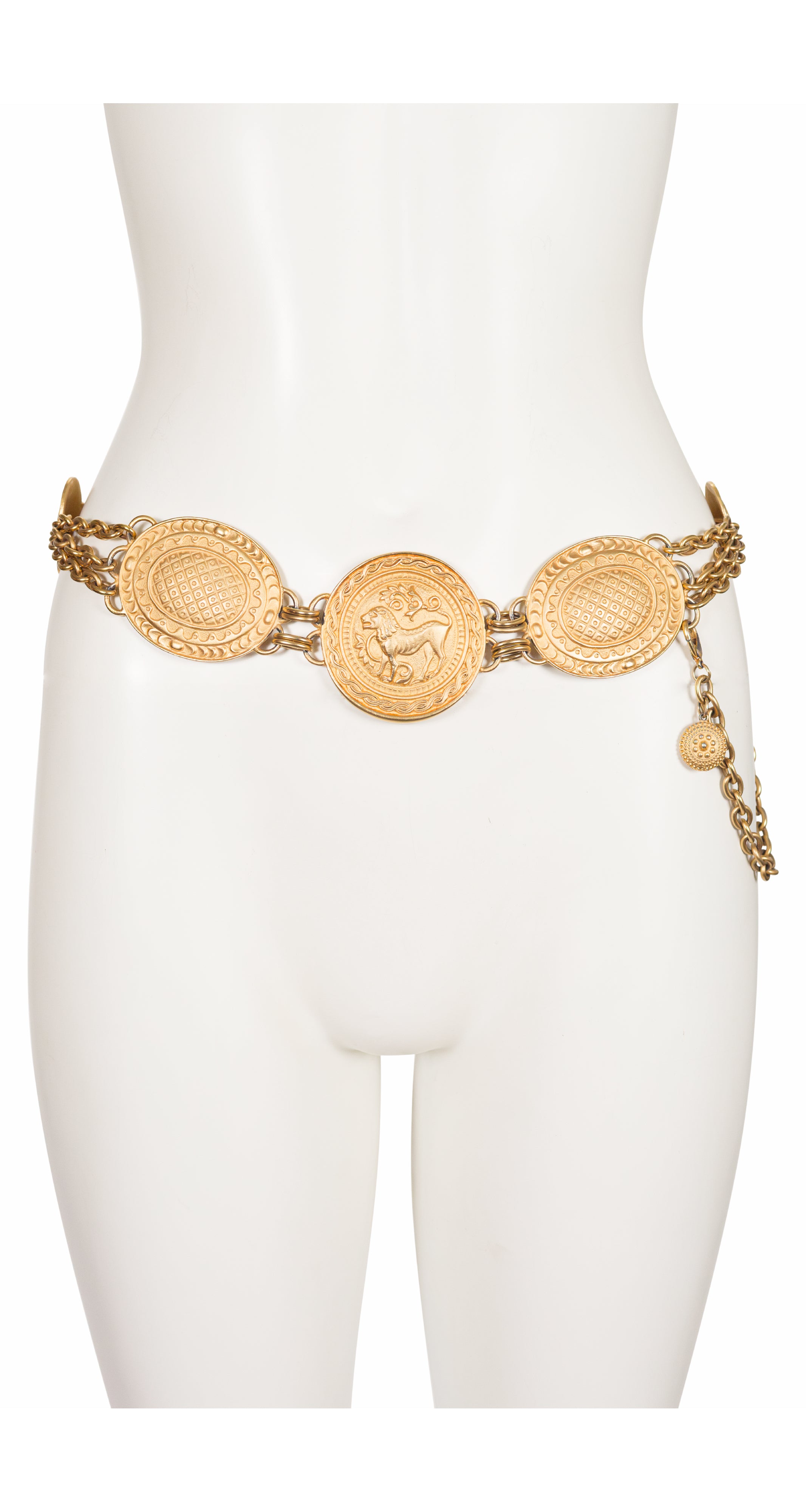 1980s Lion Medallion Gold-Tone Metal Chain Belt