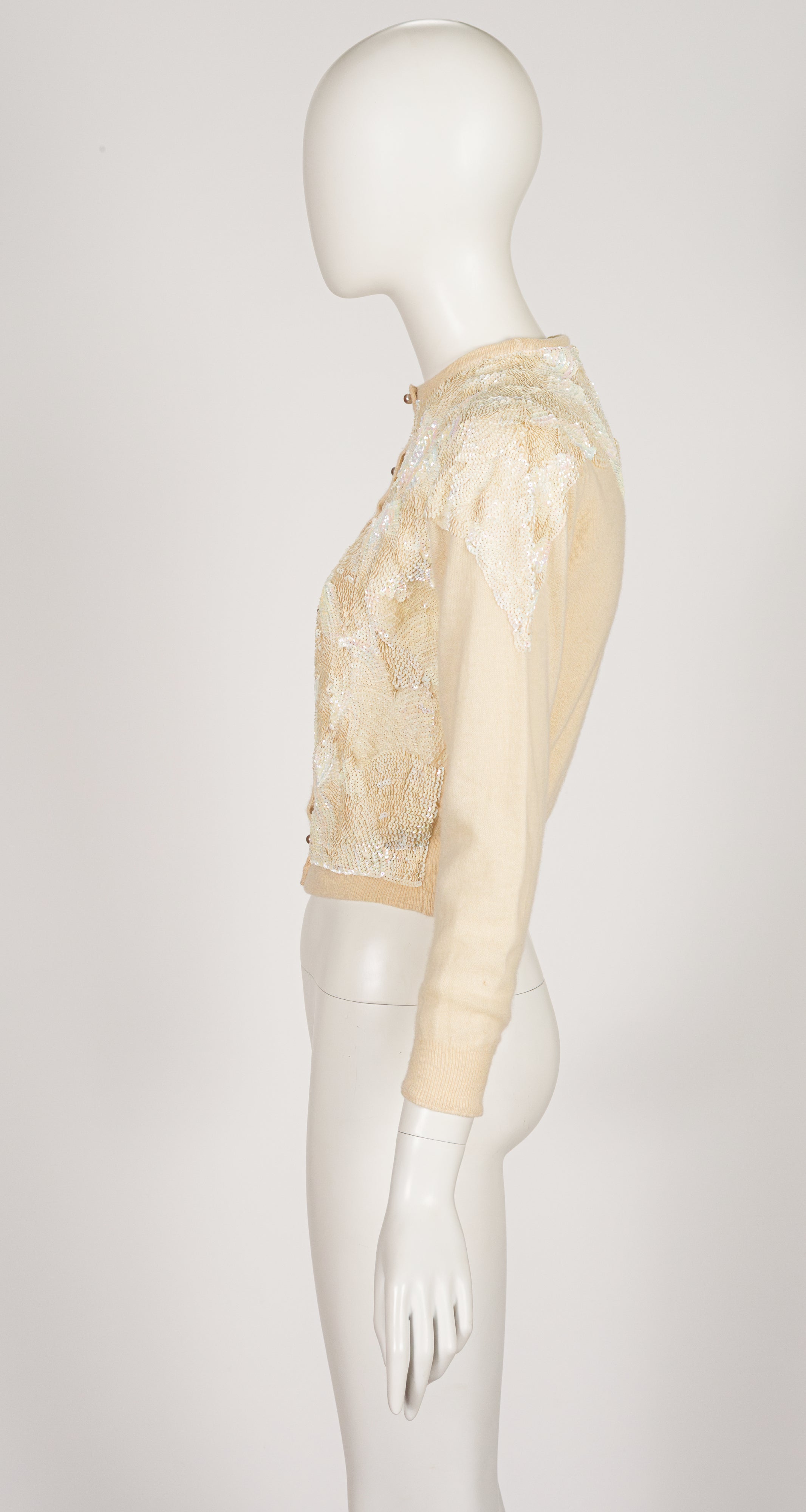 1950s Iridescent Sequin Cream Cashmere Cardigan