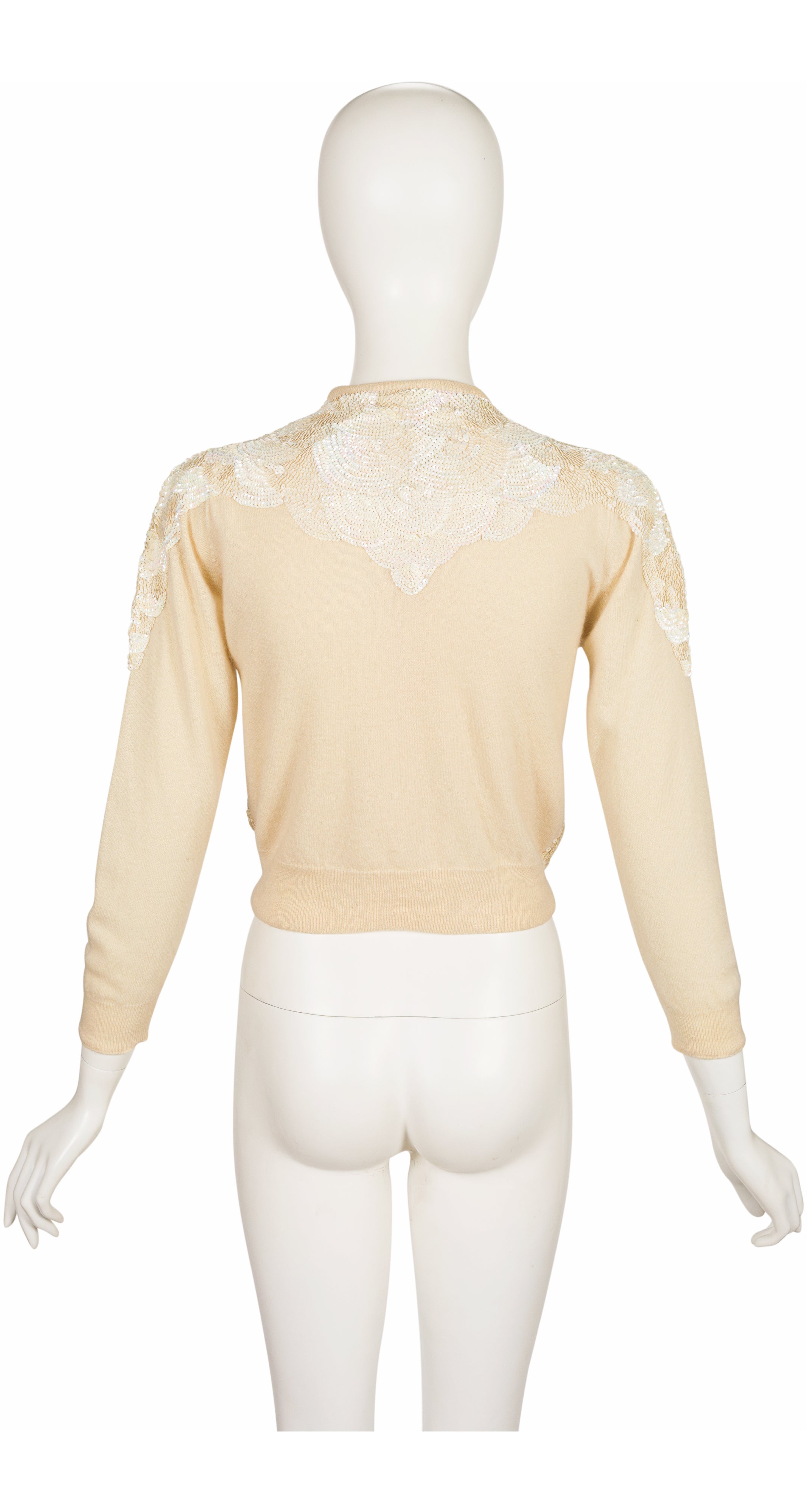 1950s Iridescent Sequin Cream Cashmere Cardigan