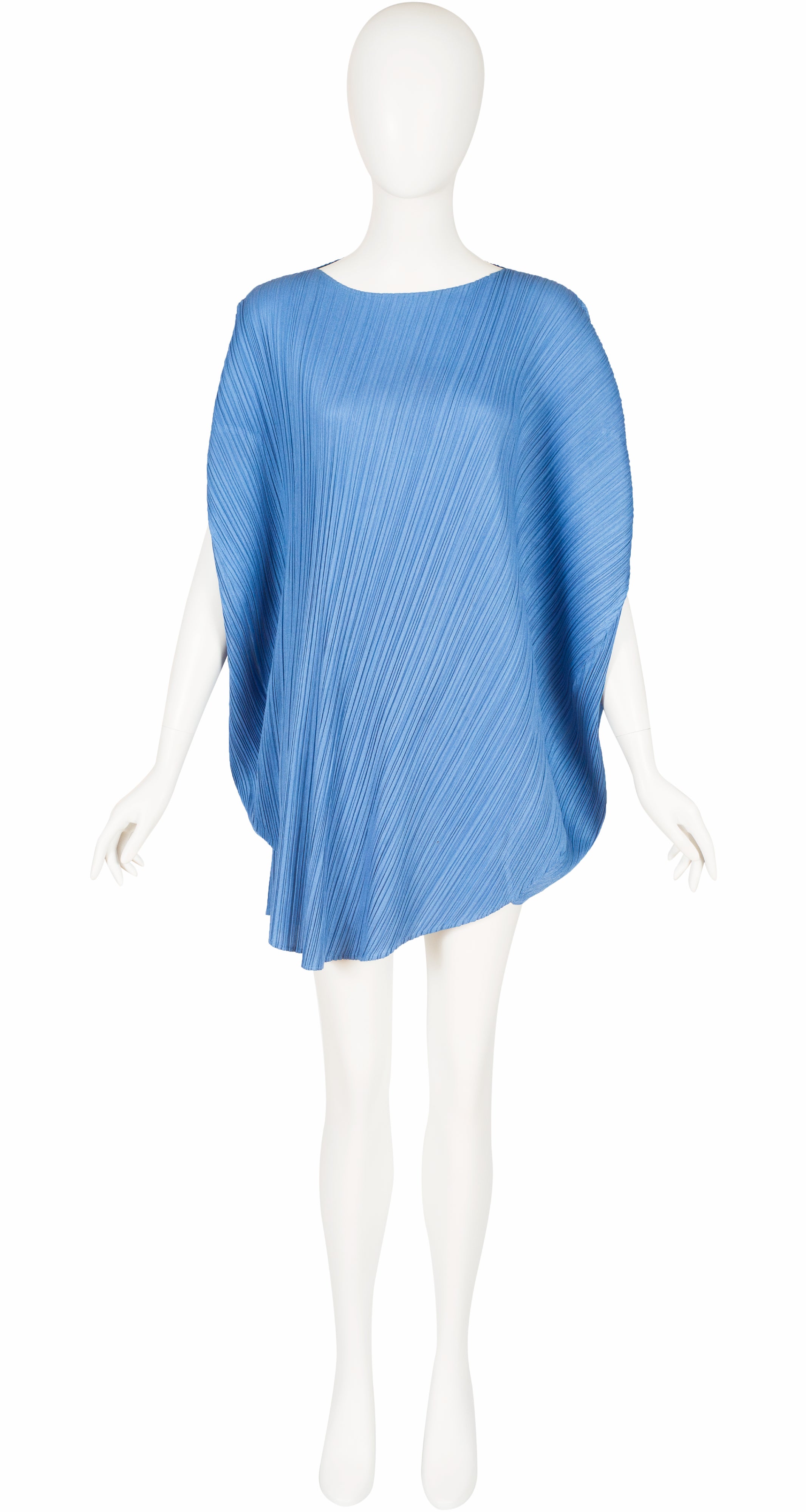 Blue Pleated Asymmetrical Petal Tunic Dress