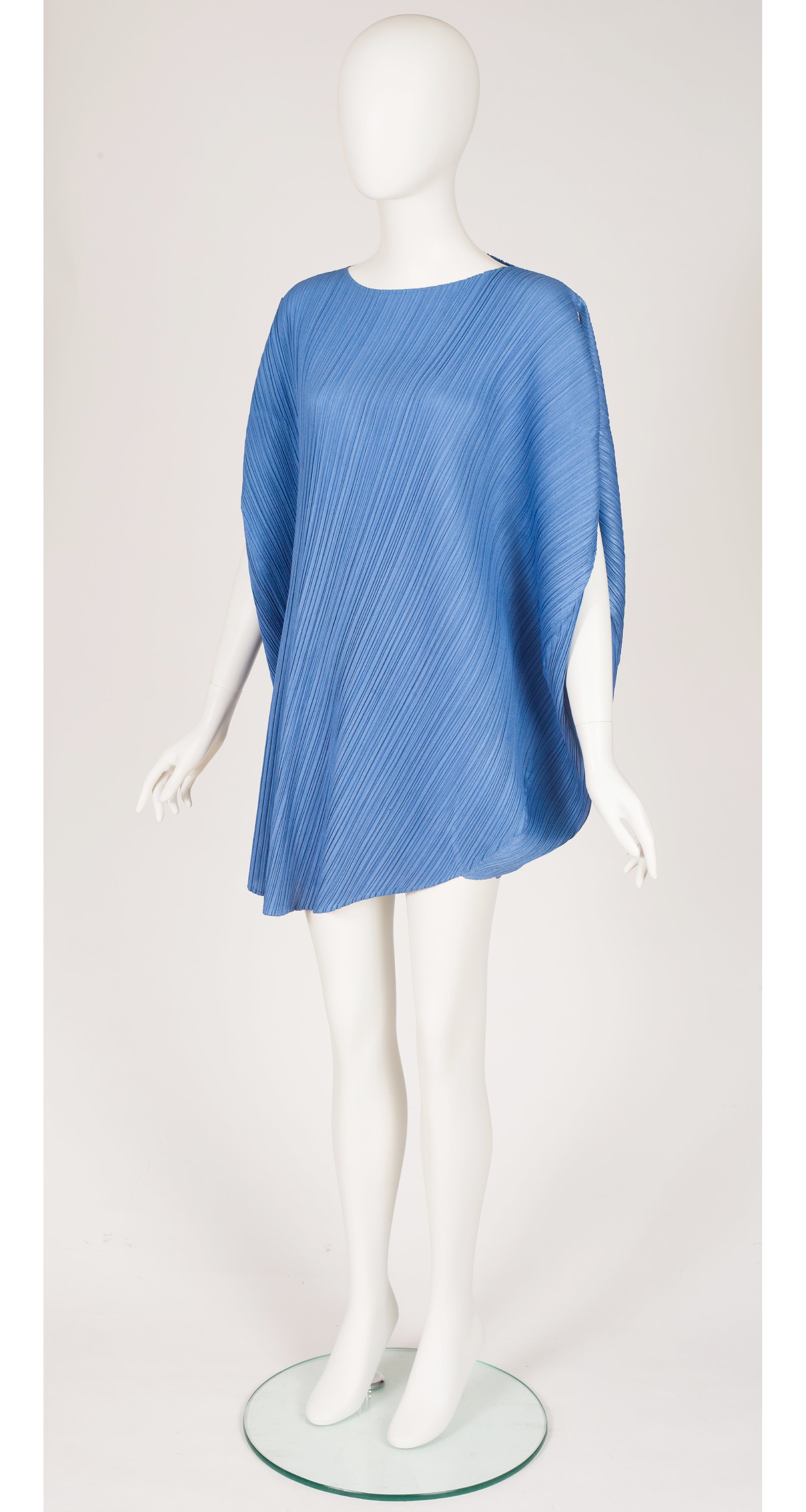 Blue Pleated Asymmetrical Petal Tunic Dress