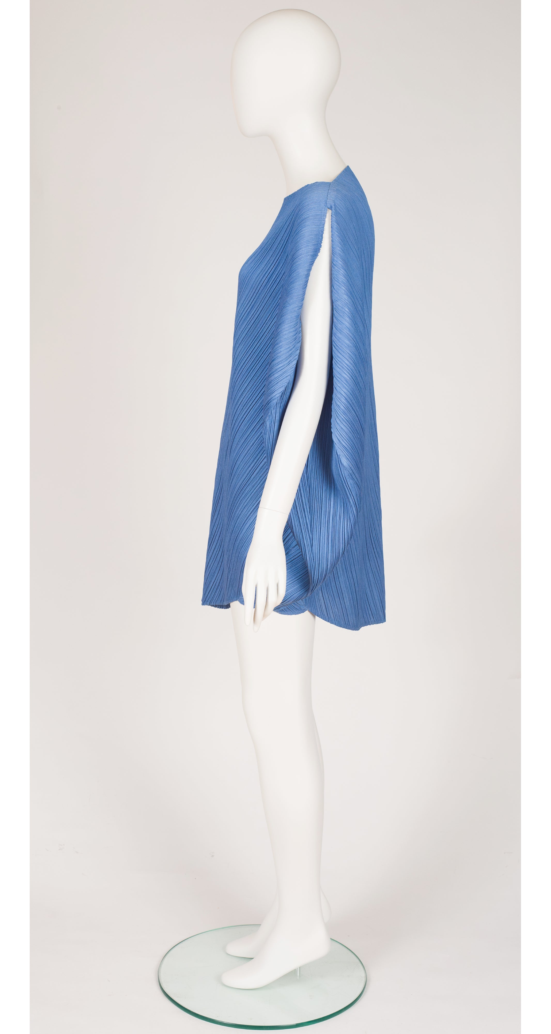 Blue Pleated Asymmetrical Petal Tunic Dress