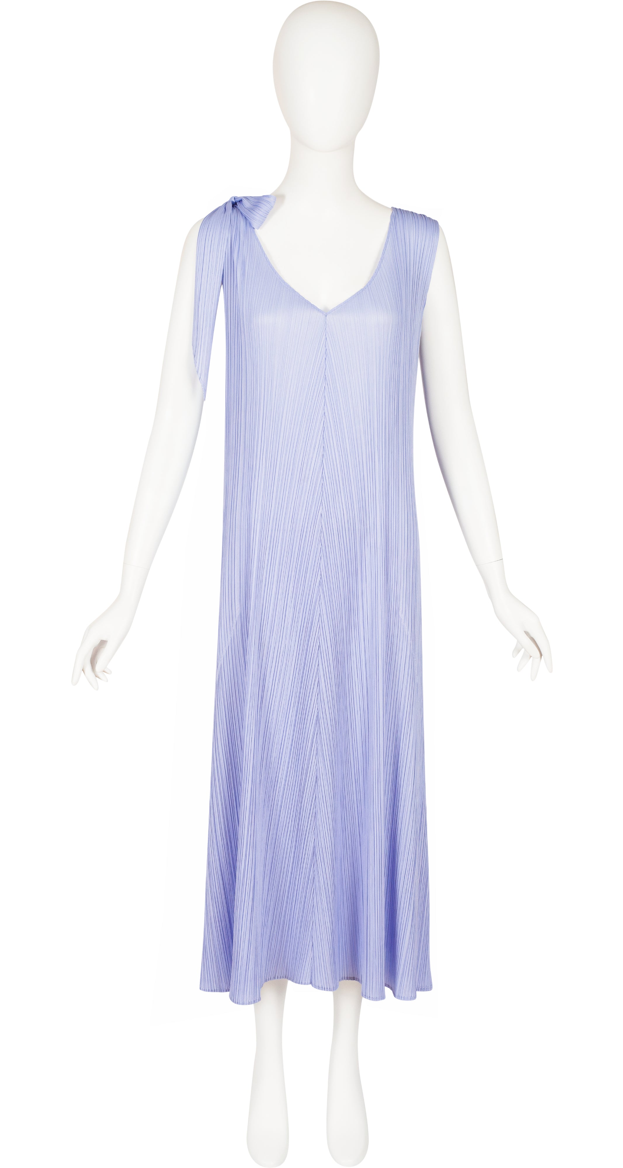 Periwinkle Plissé V-Neck Sleeveless Midi Dress