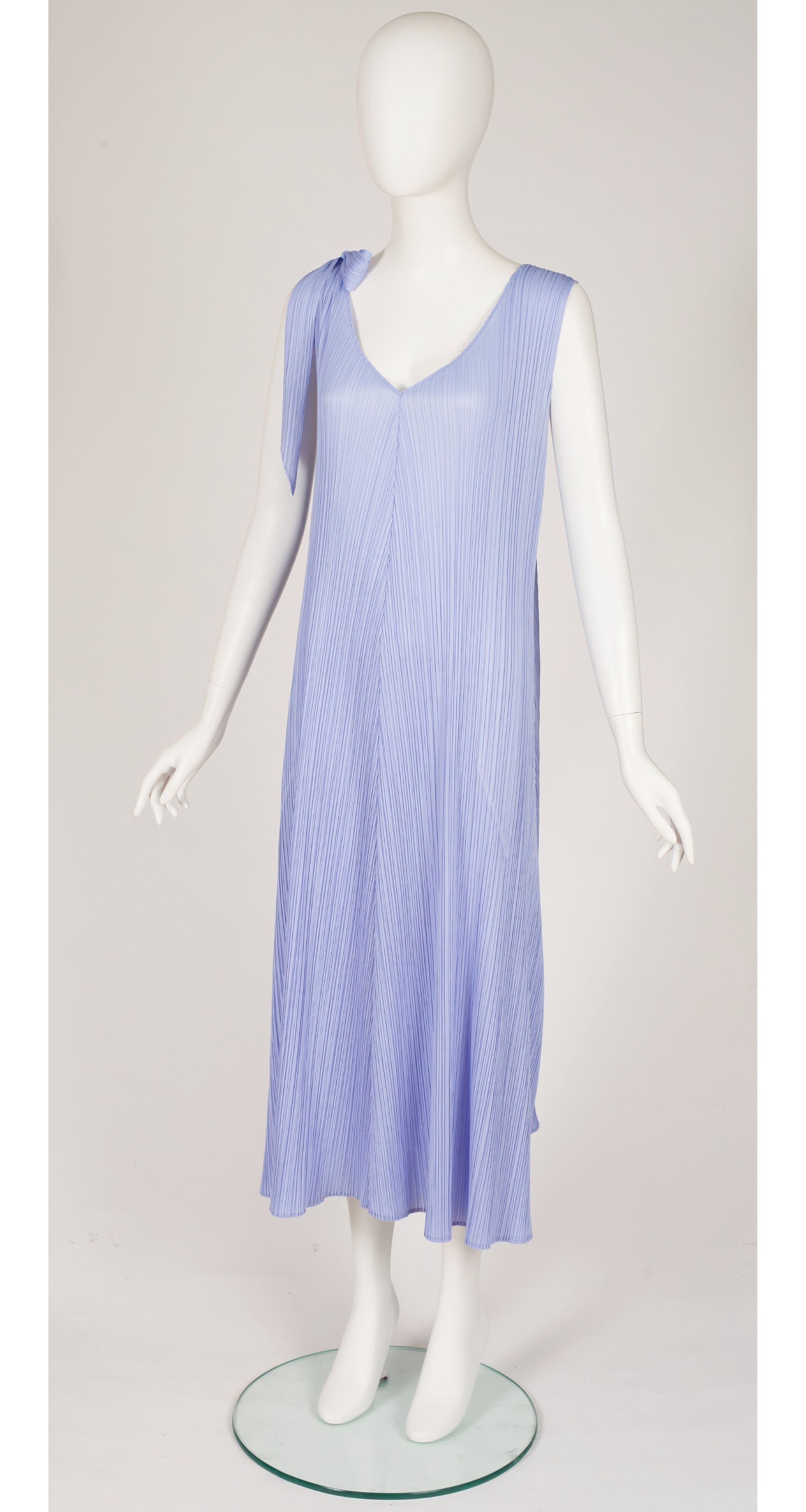 Periwinkle Plissé V-Neck Sleeveless Midi Dress