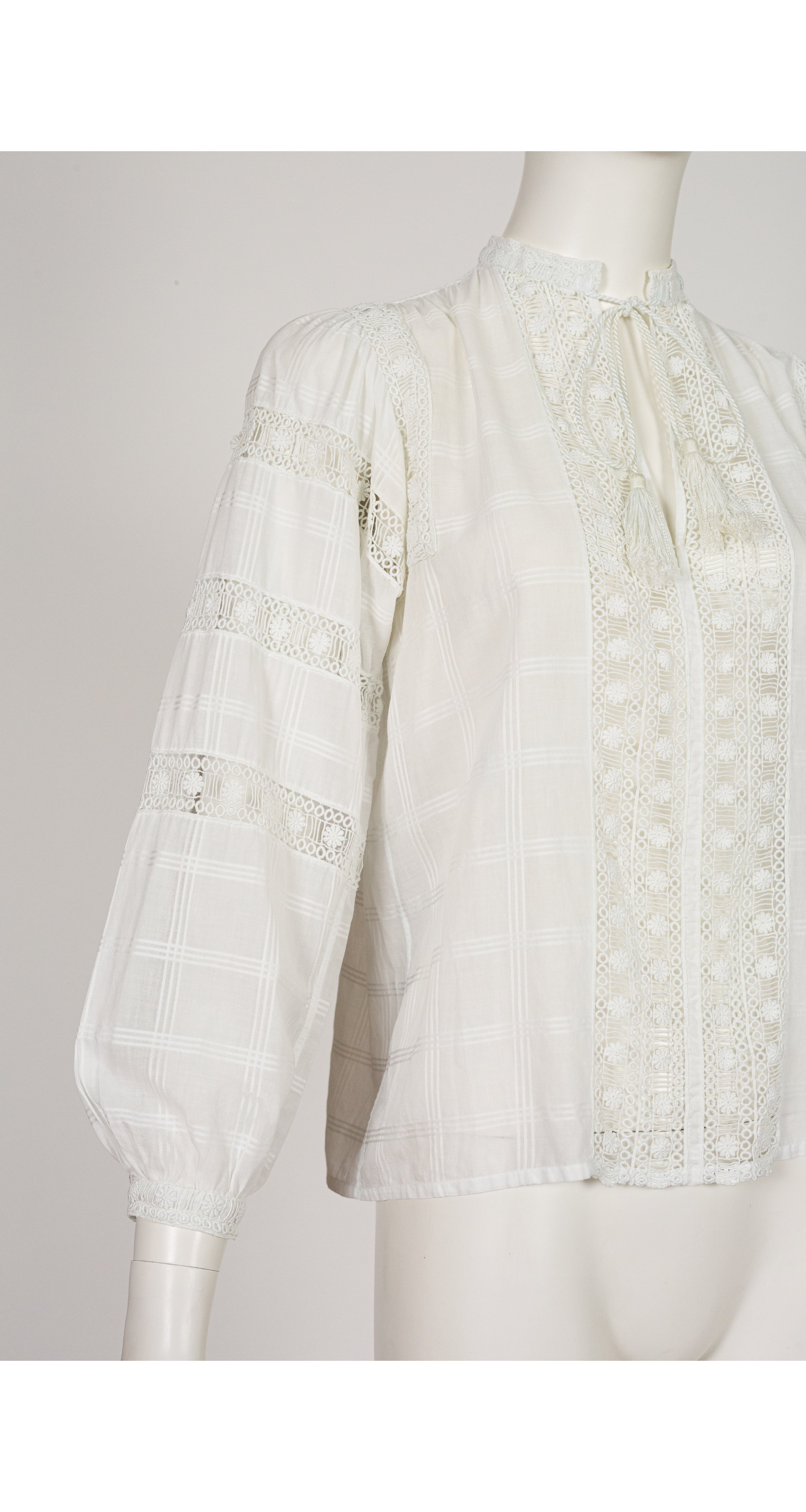 1977 S/S Ad Campaign White Eyelet Cotton Peasant Blouse