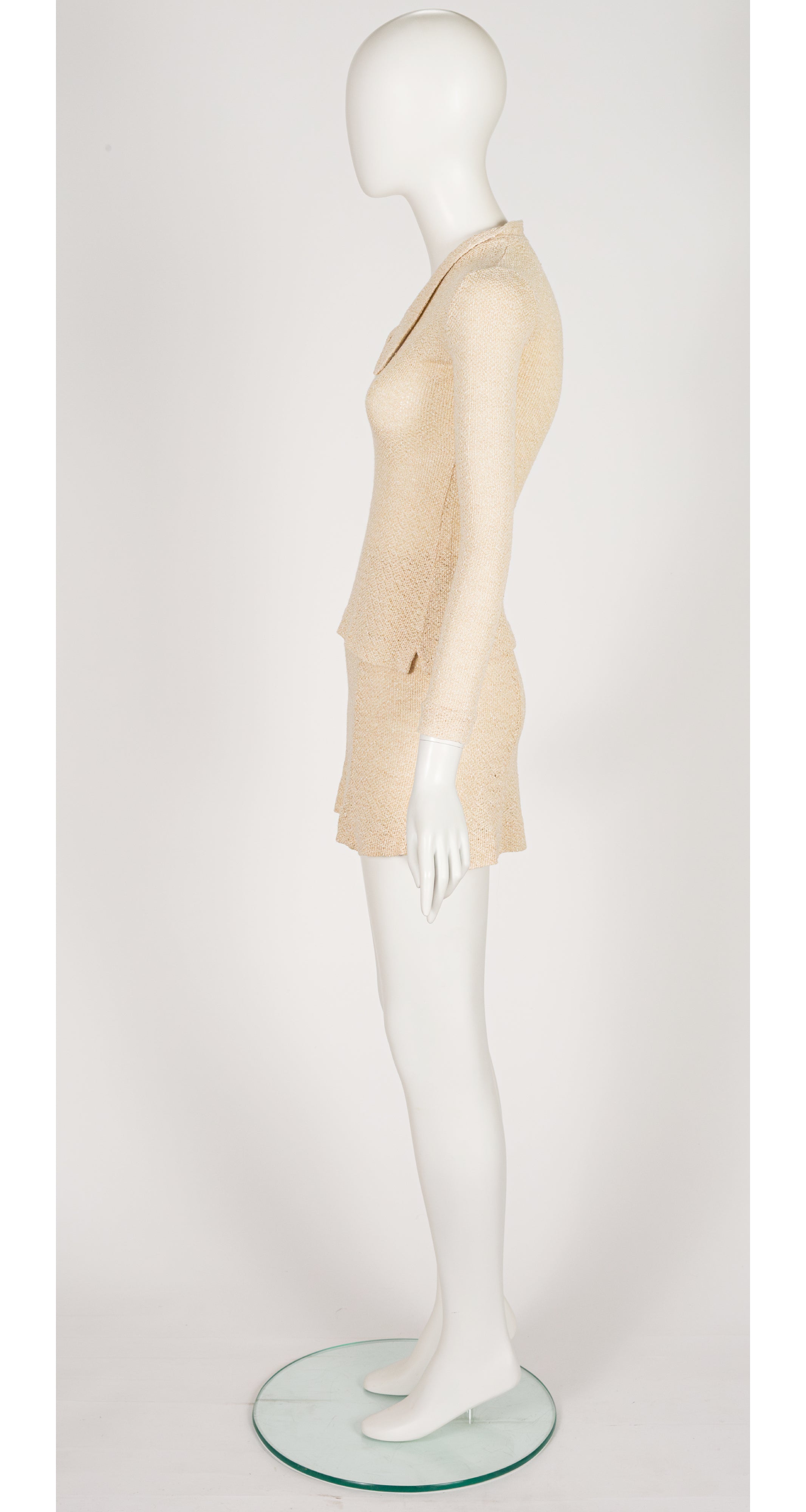 1960s Cotton Knit Chelsea Collar Top & Mini Skirt Set